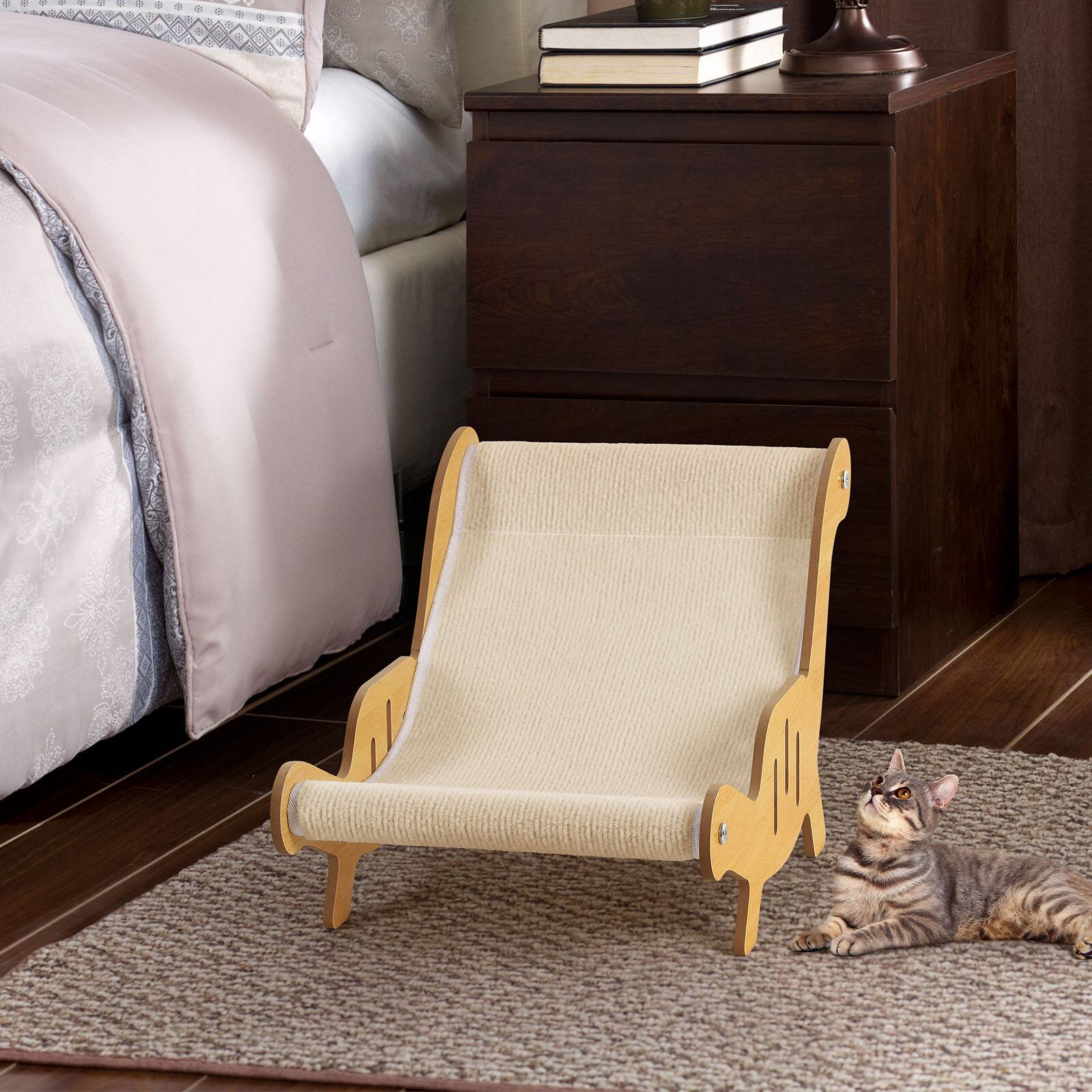 Alt View 4. Oumilen - Cat Scratcher Lounge Bed, 2-in-1 Cat Bed & Sisal Scratcher Chair for Indoor Cats - Natural.