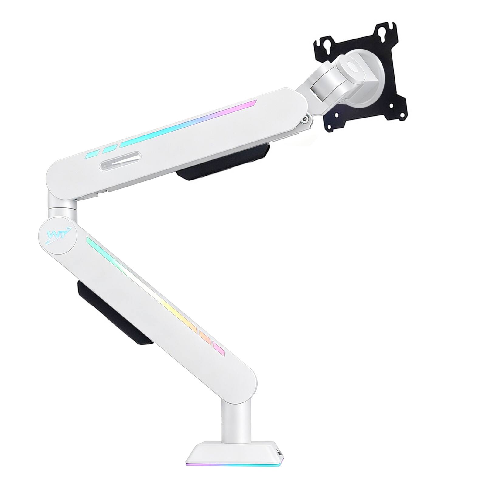 Angle. Topteng - Gaming Monitor Arm for 17"-32" Screens – RGB Lighting, 19.8 lbs Capacity, Full Motion Adjustment, Fit for Gaming Setup - White.