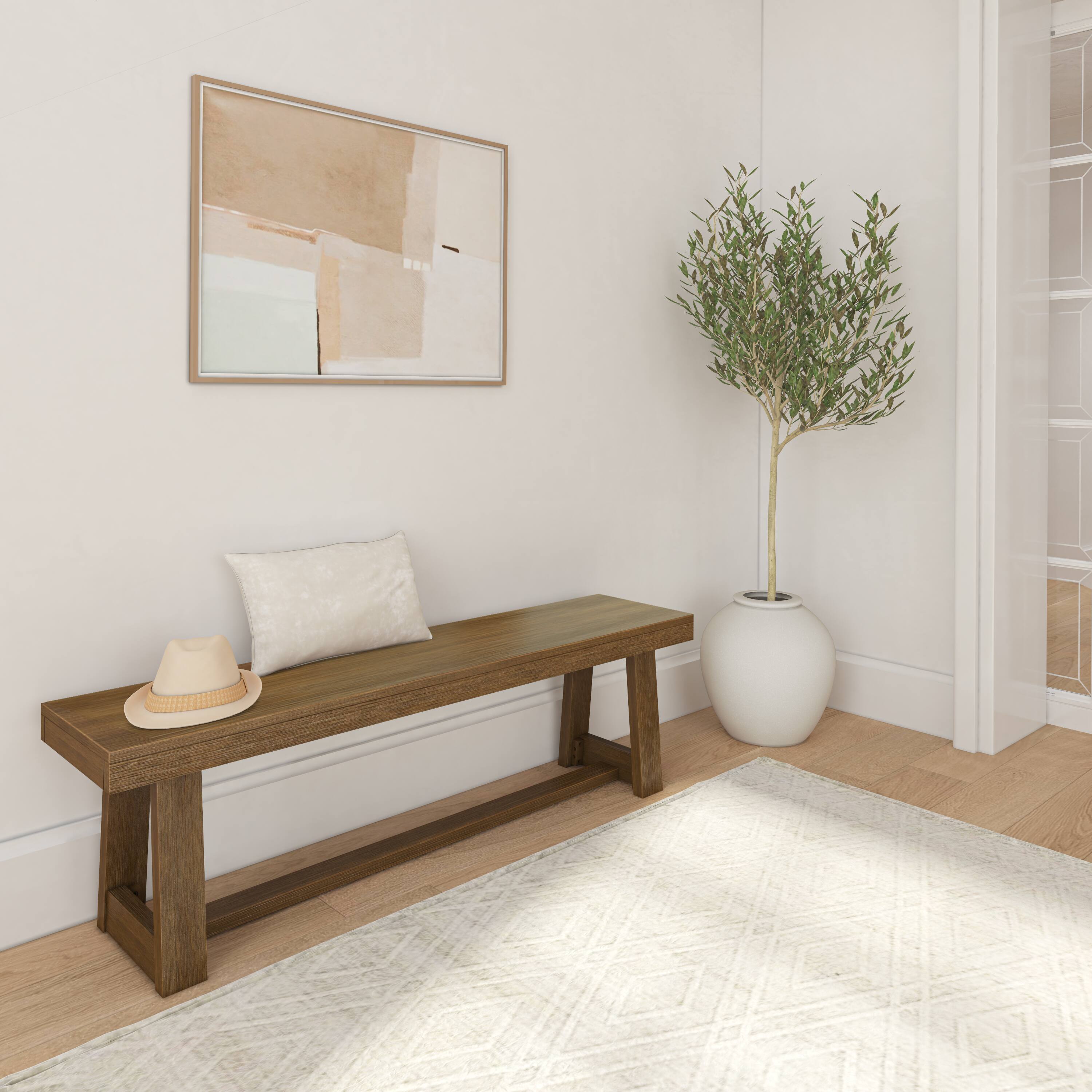 Alt View 4. Plank+Beam - Classic Dining Bench, Pecan Wirebrush - Pecan Wirebrush.