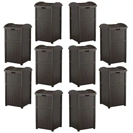 Front. Suncast - Suncast Trash Hideaway Outdoor 33 Gallon Garbage Waste Can Bin, Java (10 Pack) - Java Brown.