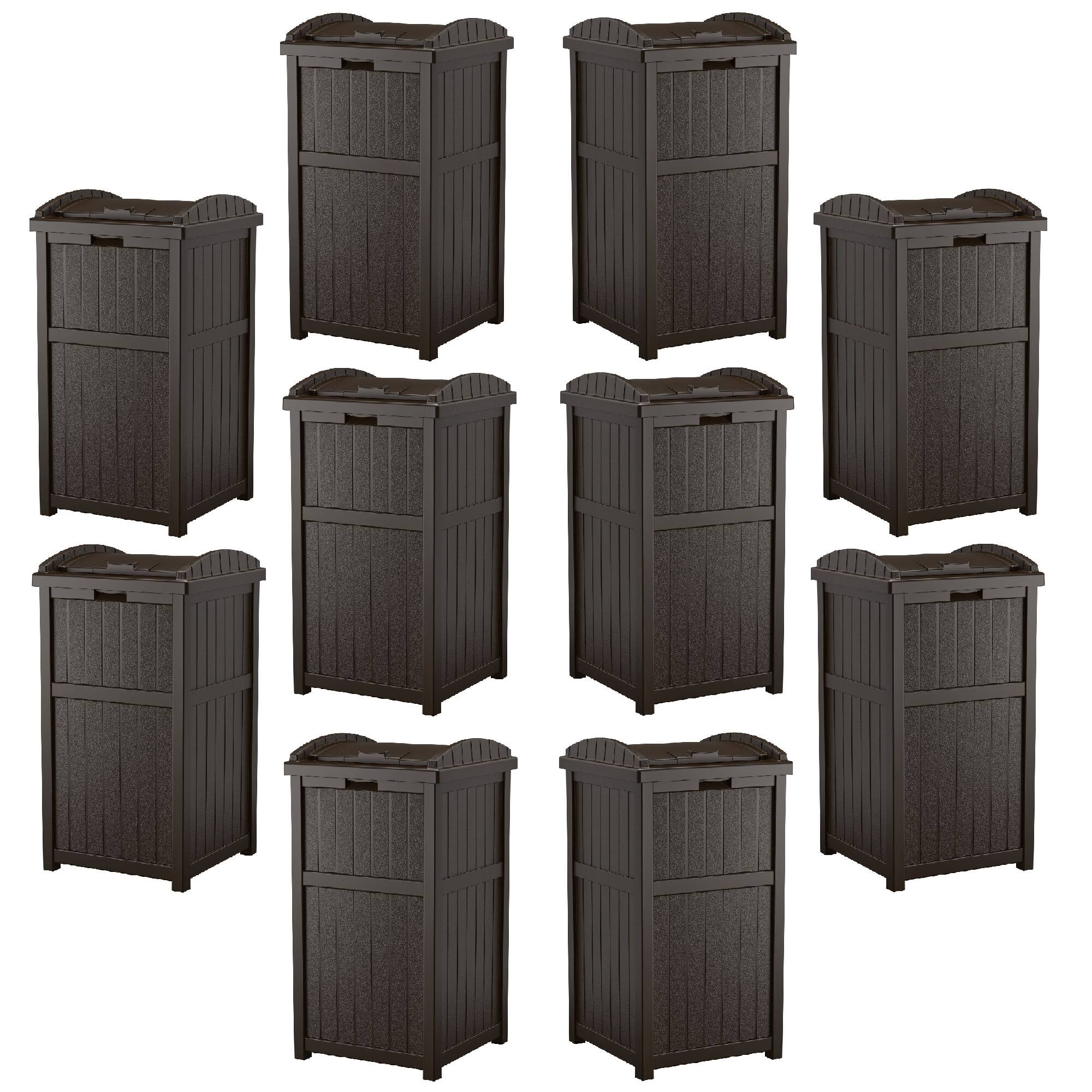 Front. Suncast - Suncast Trash Hideaway Outdoor 33 Gallon Garbage Waste Can Bin, Java (10 Pack) - Java Brown.