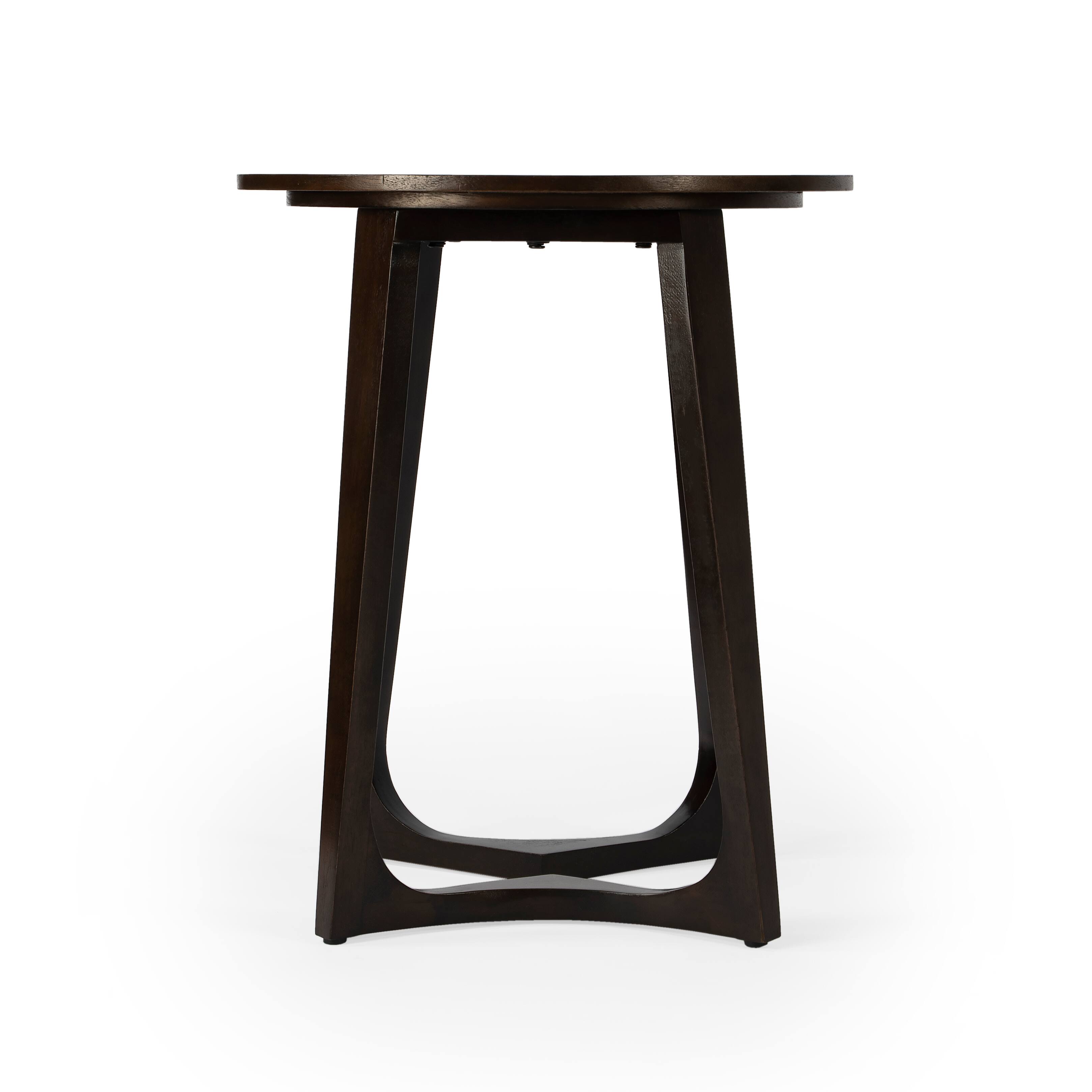 Alt View 2. Butler Specialty - Devin 19.5 in. W Round Solid Wood Mid Century Side Table with 2 Sled Legs - Dark Brown.