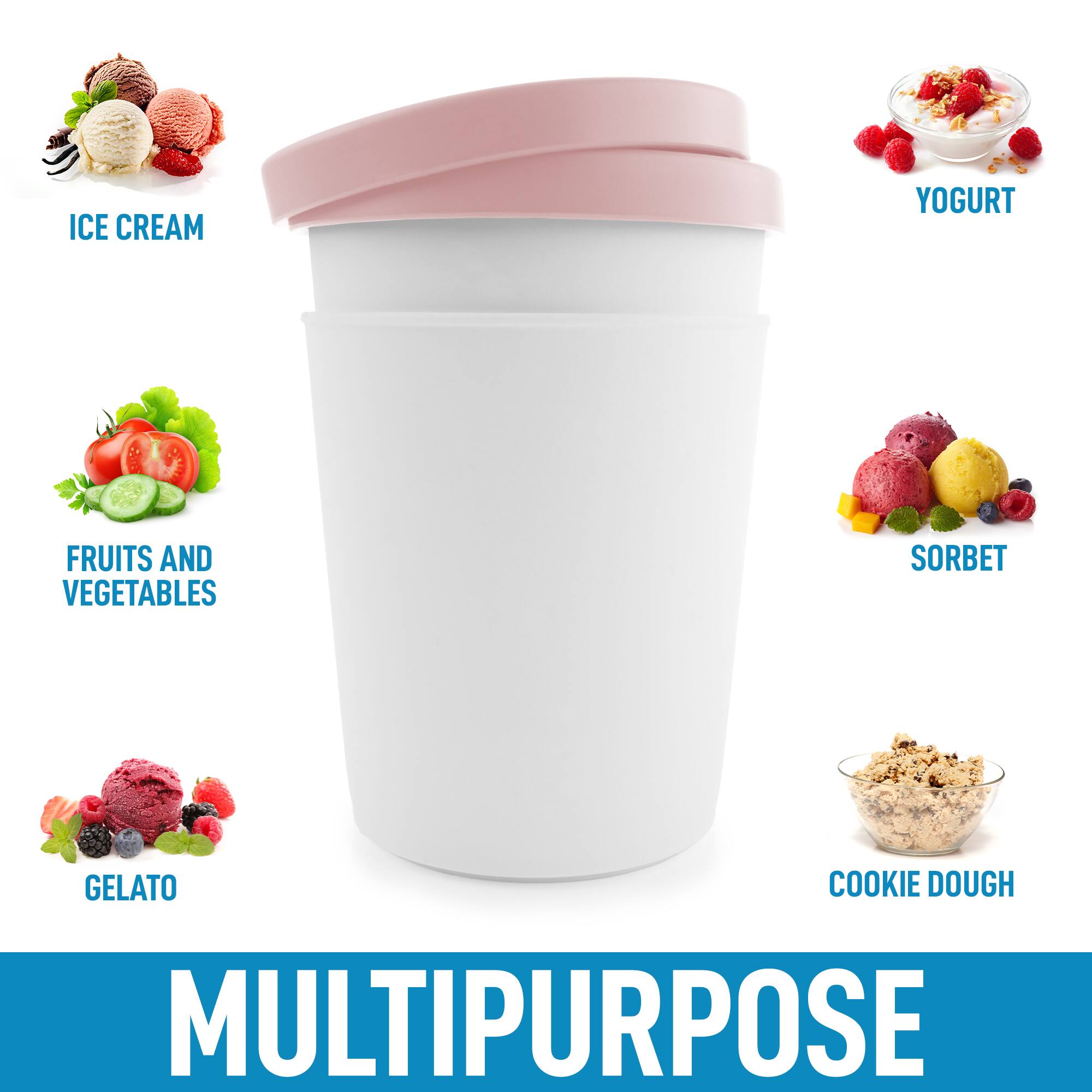 ICE CREAM  
YOGURT  
FRUITS AND VEGETABLES  
SORBET  
GELATO  
COOKIE DOUGH  

MULTIPURPOSE