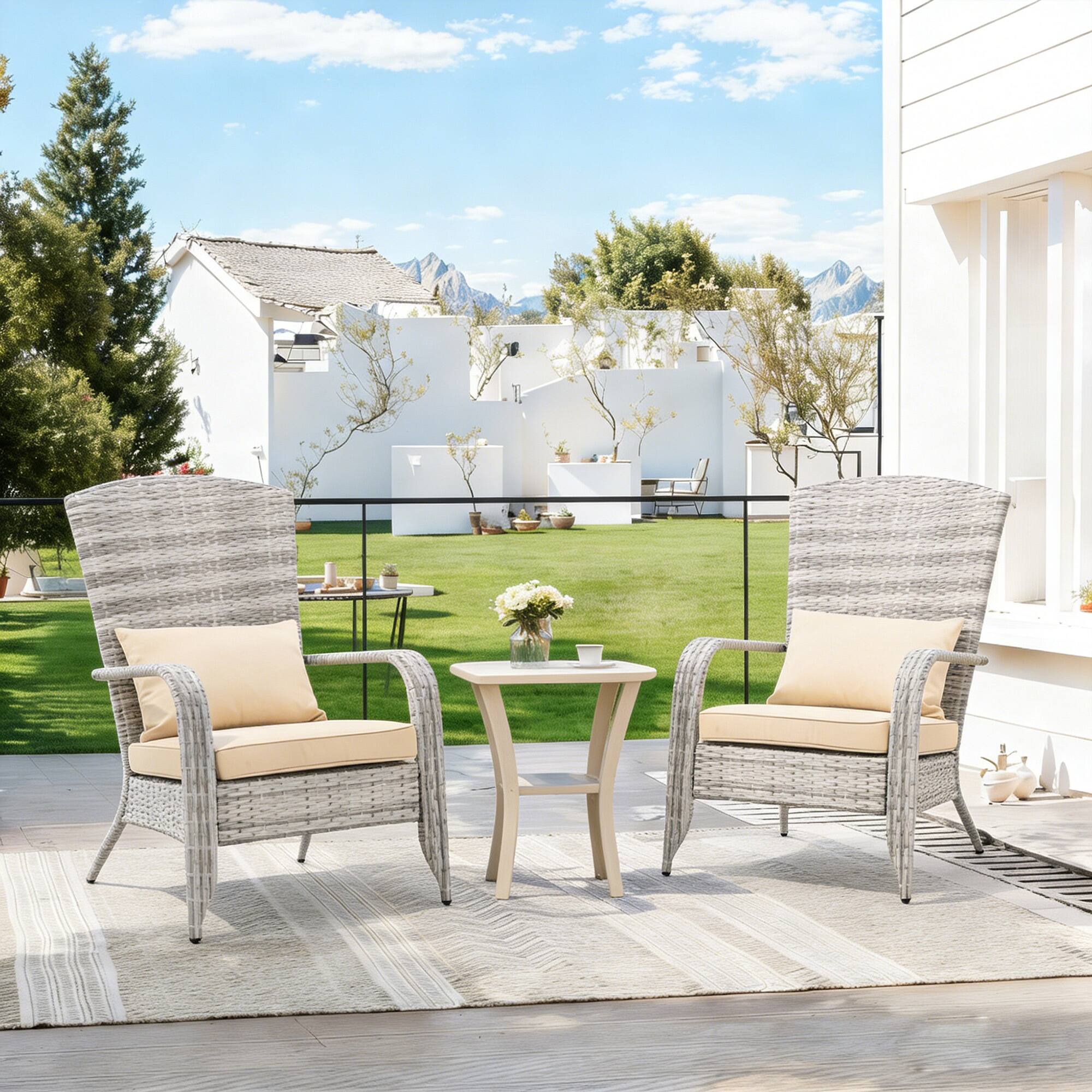 Back. FERPIT - FERPIT Outdoor Patio Rattan Wicker Chair with Thick Cushions, PE Wicker Lounge Seating for Garden, Balcony & Deck - Grey.