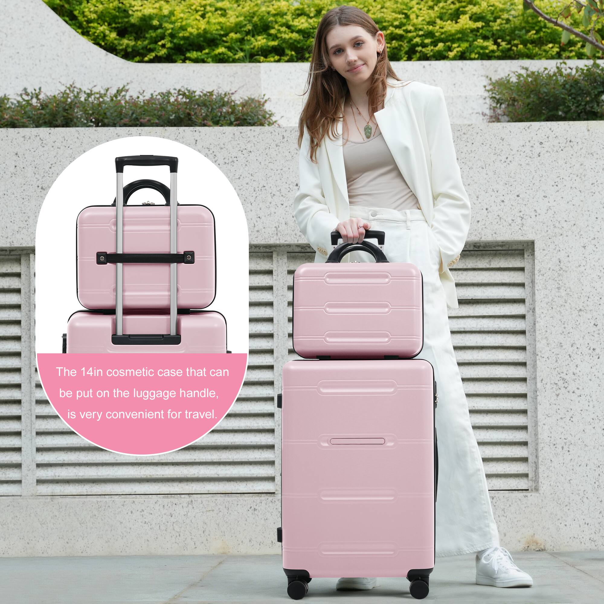 The 14in cosmetic case that can be put on the luggage handle is very convenient for travel.