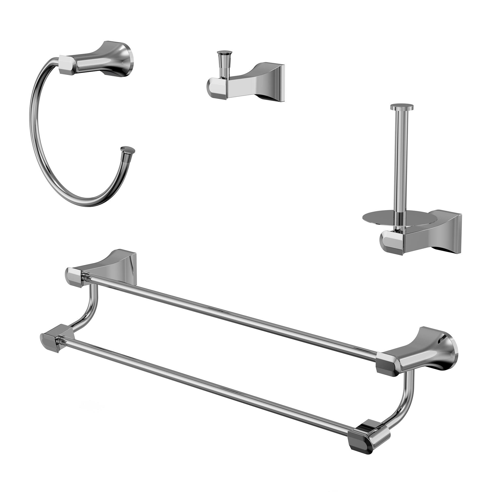 Front. GRANDJOY - 4-Piece Bathroom Hardware Set with 23-Inch Double Towel Bar Stainless Steel Wall Mount - Chrome.