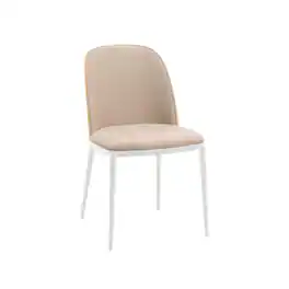 LeisureMod - Tule Vintage Mid-Century Dining Chair, Modern Fabric Upholstered Kitchen Side Chair with Protective Floor Glides - Natural Wood/Brown