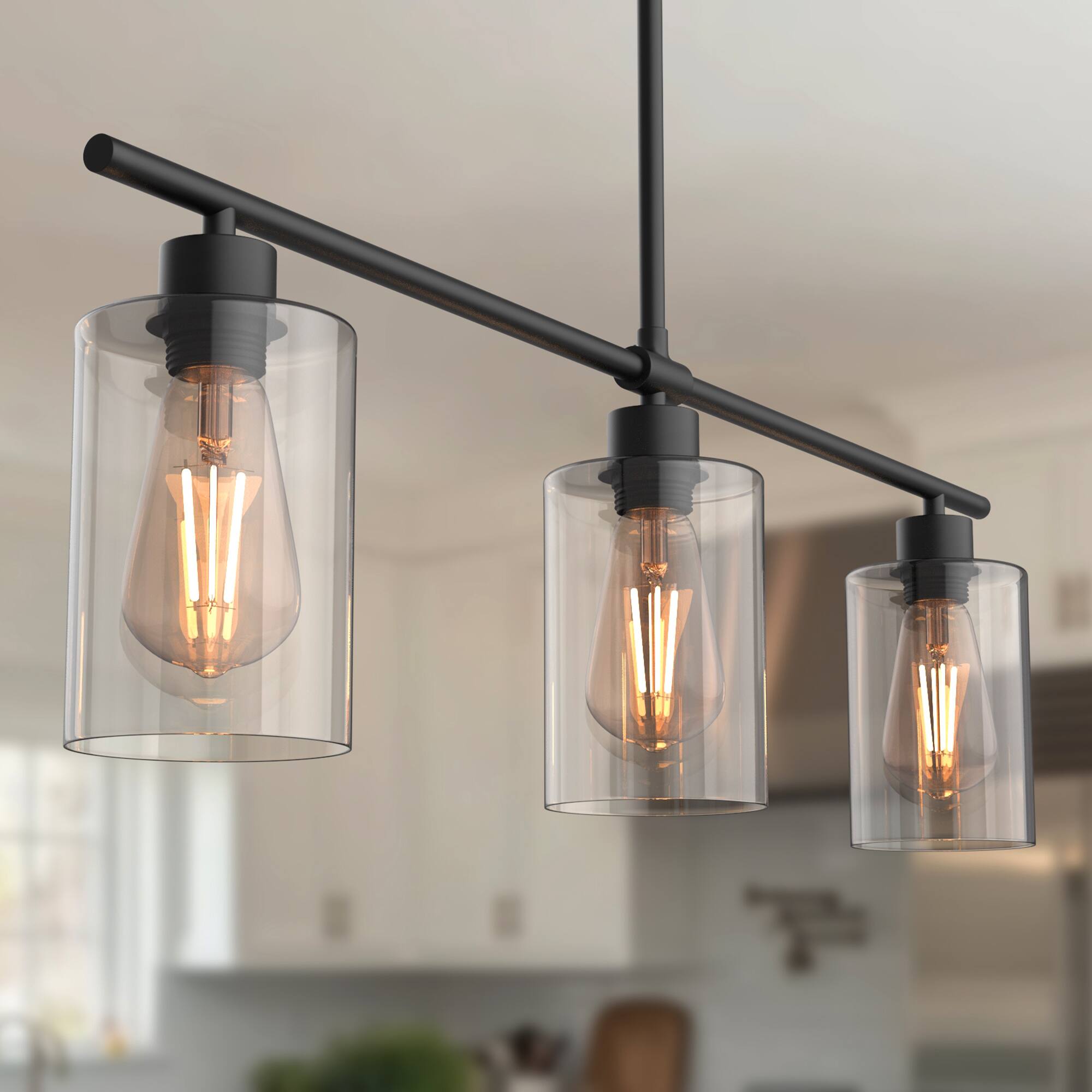 Alt View 1. Jandcase - JANDCASE 3-Light Black Island Pendant Light, Glass Shades, E26 Socket, Non-Integrated Bulbs, for Kitchen - Black.