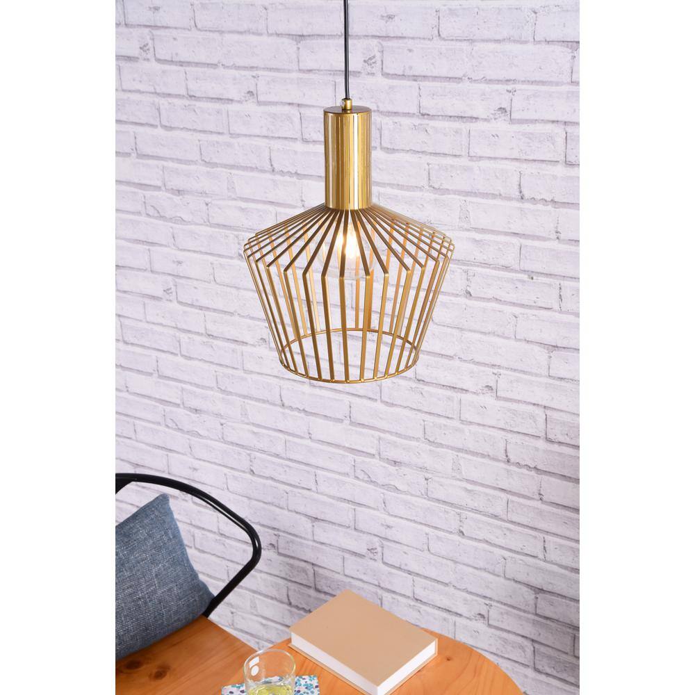 Left. Living District - Ronnie 1 Light Brass Pendant - Brass.