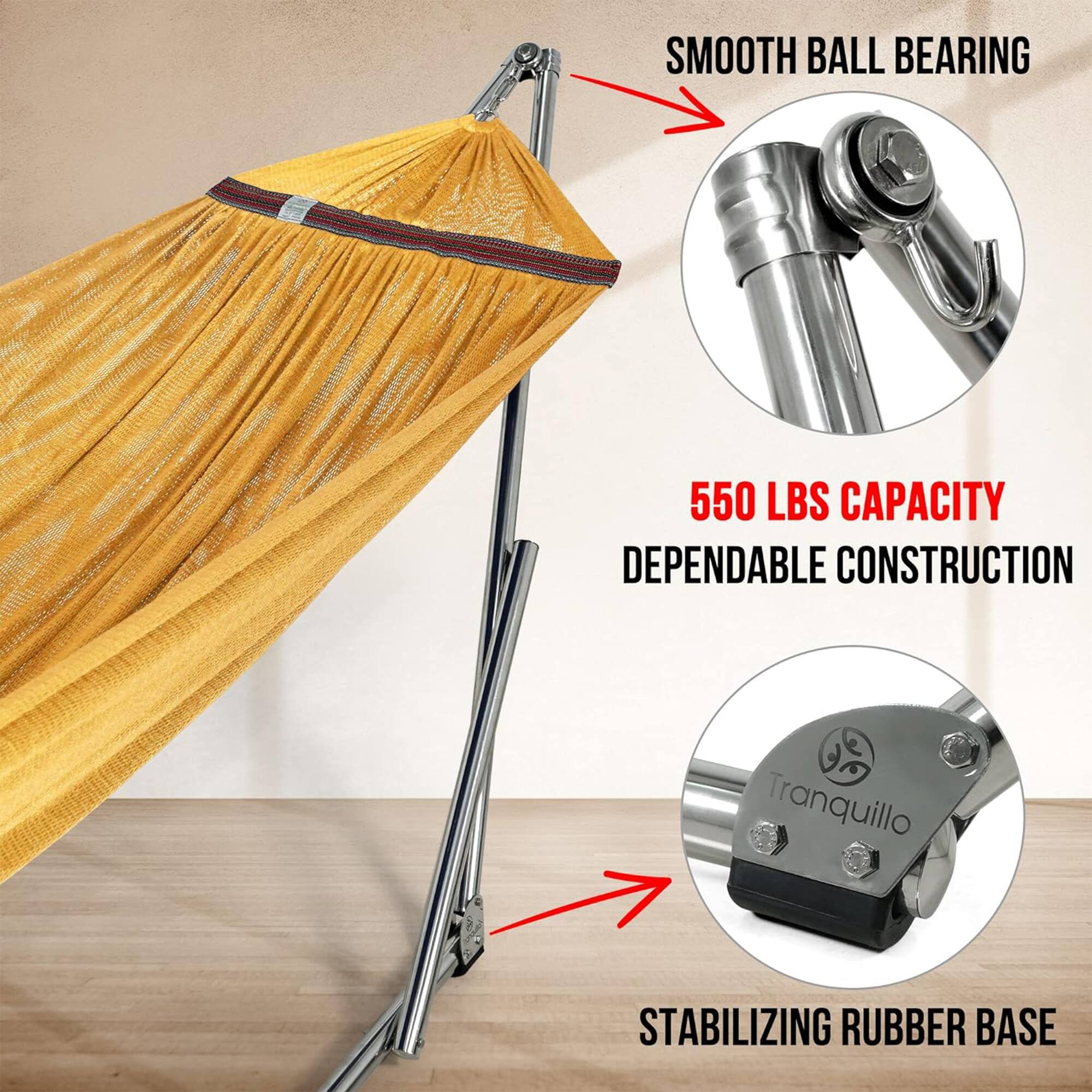 - SMOOTH BALL BEARING
- 550 LBS CAPACITY
- DEPENDABLE CONSTRUCTION
- TRANQUILLO
- STABILIZING RUBBER BASE