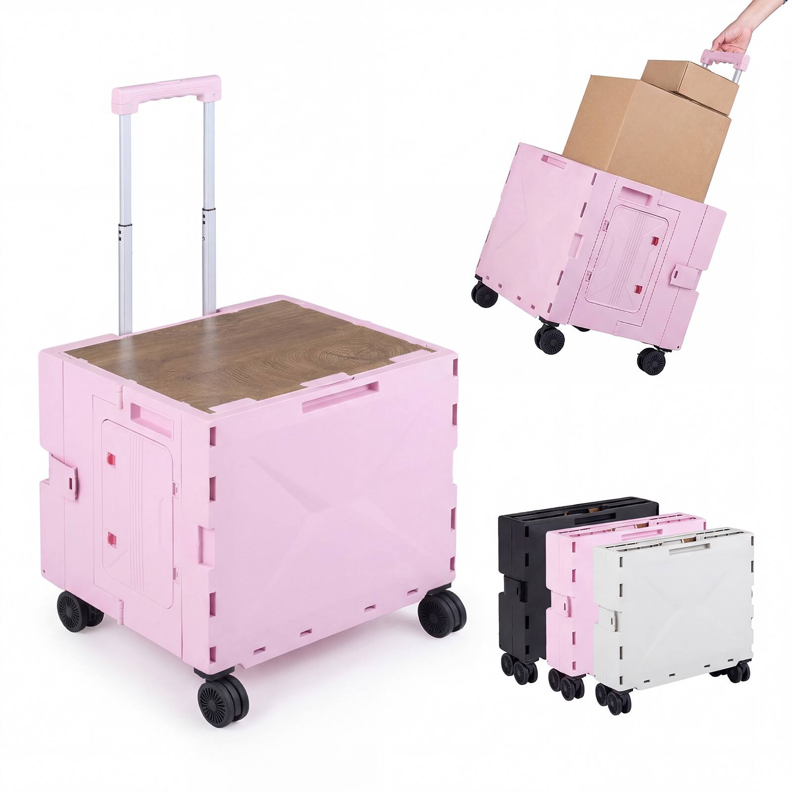 Alt View 9. Gymax - Gymax Foldable Utility Cart on 4 Rotate Wheels w/Telescoping Handle Lid & Cup Holder Pink - Pink.