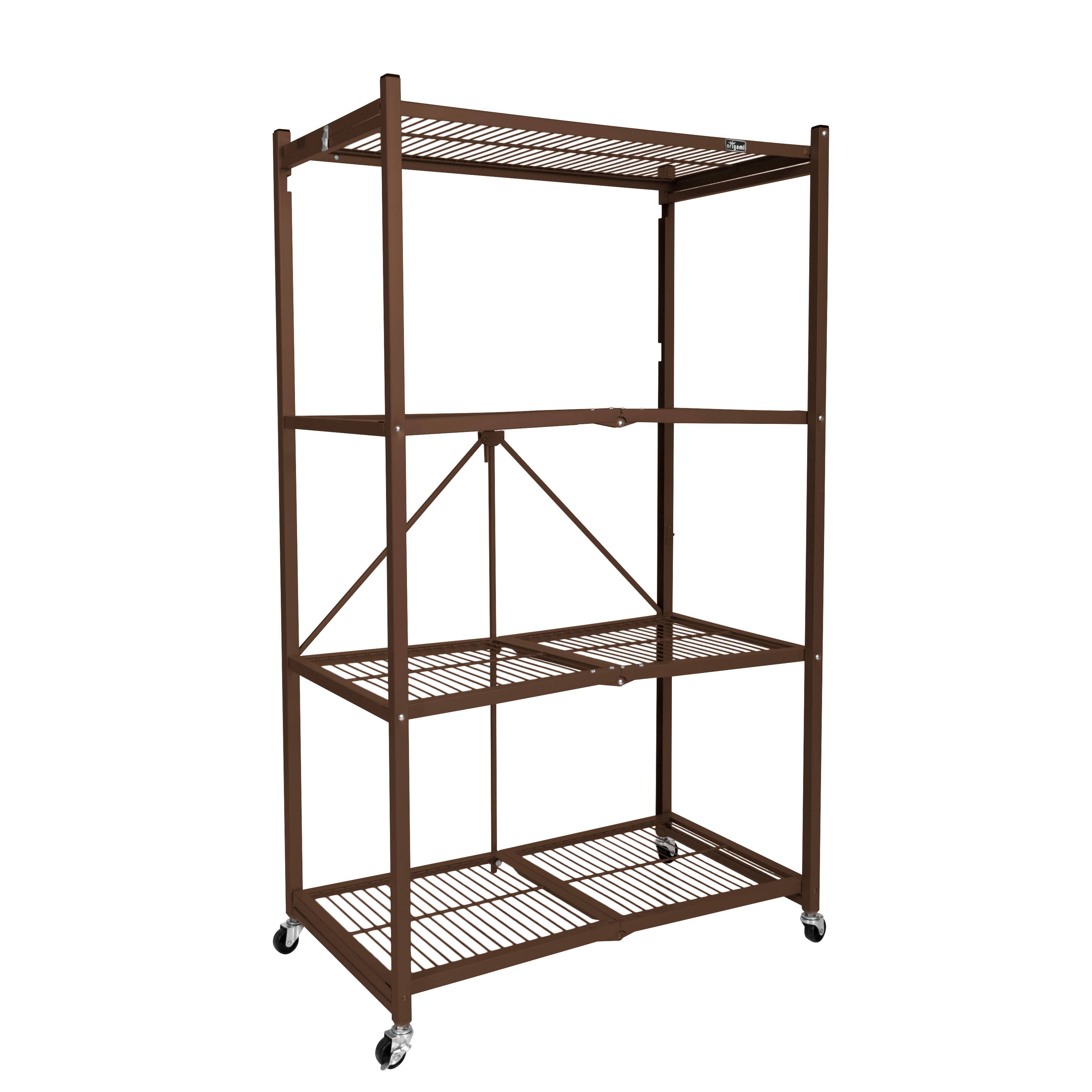 Origami - Wheeled 4-Shelf Folding Steel Wire Shelving, Bronze (21" x 36" x 60")