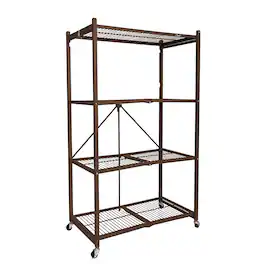 Origami - Wheeled 4-Shelf Folding Steel Wire Shelving, Bronze (21" x 36" x 60")