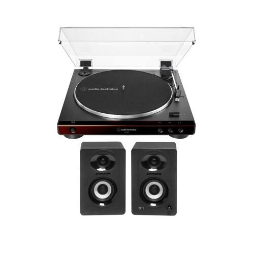 Angle. Audio-Technica - Audio-Technica AT-LP60X Belt-Drive Stereo Turntable (Brown) with Speakers Pair.