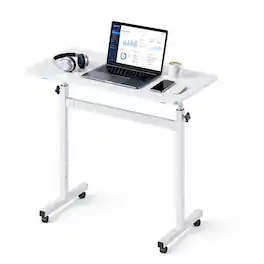 VEVOR - Standing Desk, Adjustable Height Mobile Stand Up Desk with Lockable Casters, 32 x 16 in Small Computer Sit Stand - White