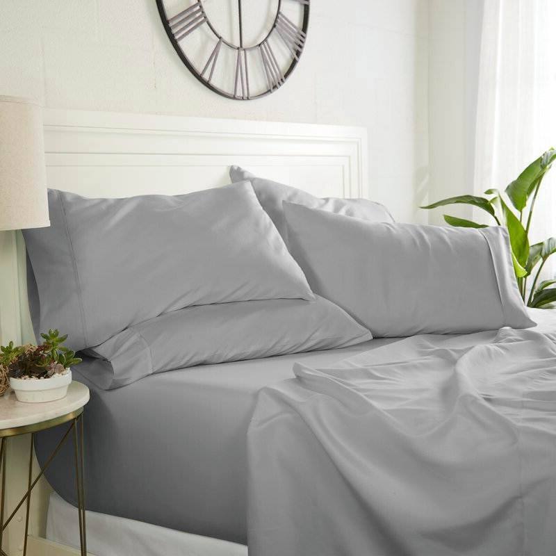 Angle. Hivvago - Full size Grey 6 Piece Wrinkle Resistant Microfiber Polyester Sheet Set - Grey.