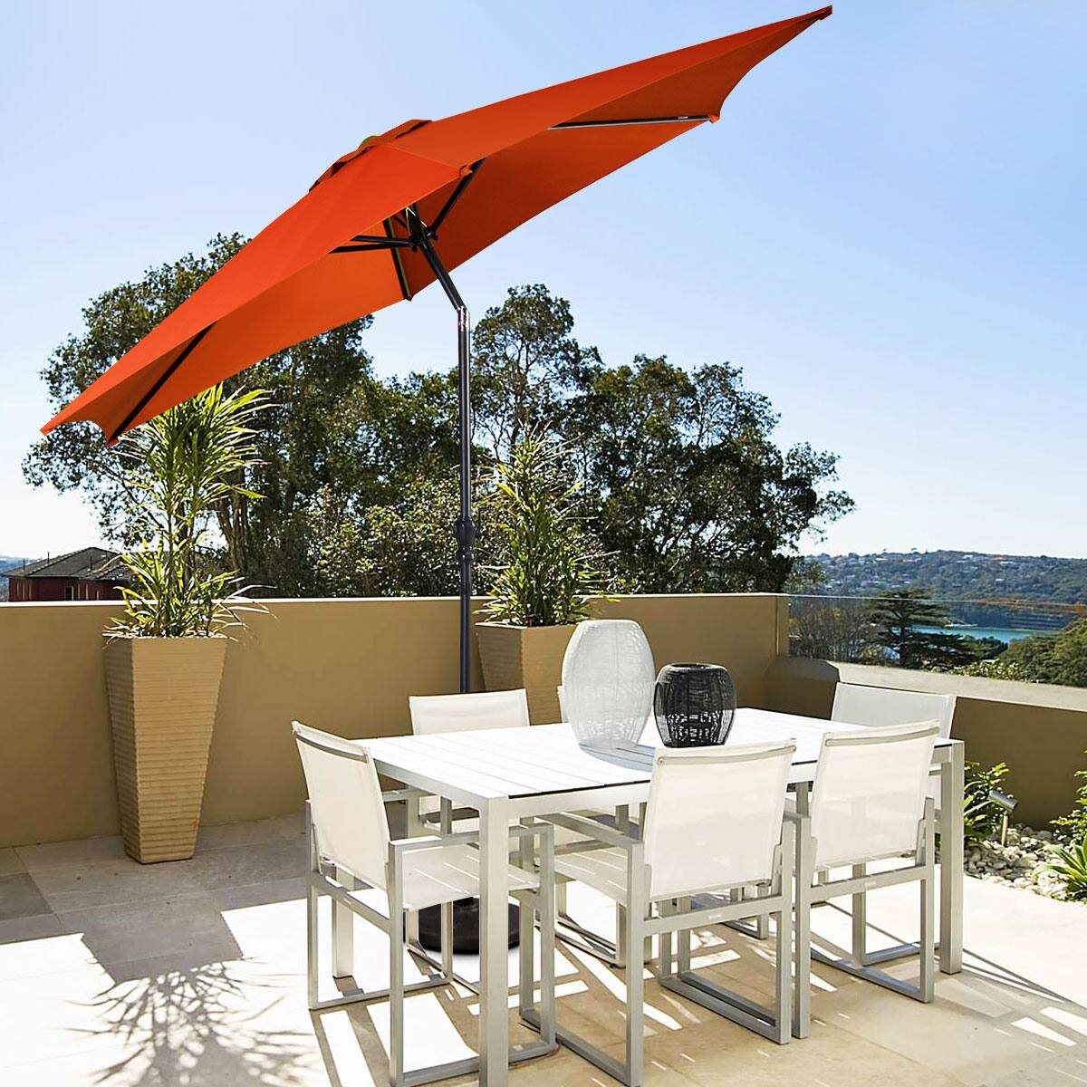 Alt View 4. Costway - Costway 10 FT Patio Umbrella Patio Market Steel Tilt W/ Crank Outdoor Yard Garden - Orange.