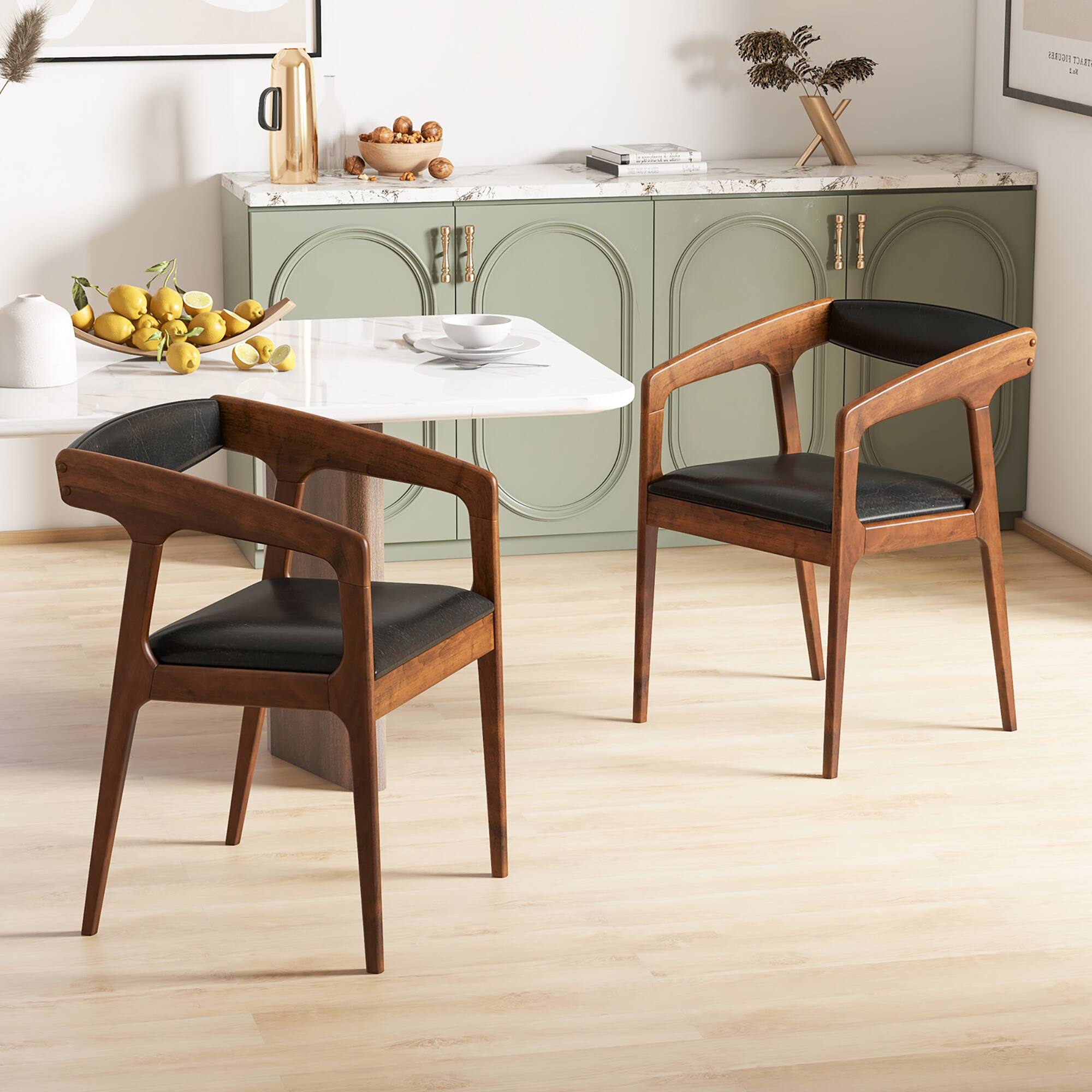 Alt View 3. Gymax - Gymax Set of 4 Accent Chairs PU Leather Upholstered Armchairs w/ Cozy Backrest - Brown, Black.