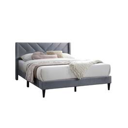 Manhattan Lane - Niasa Full Size Bed, Chevron Tufted Gray Velvet Upholstered Foam - Gray, Black