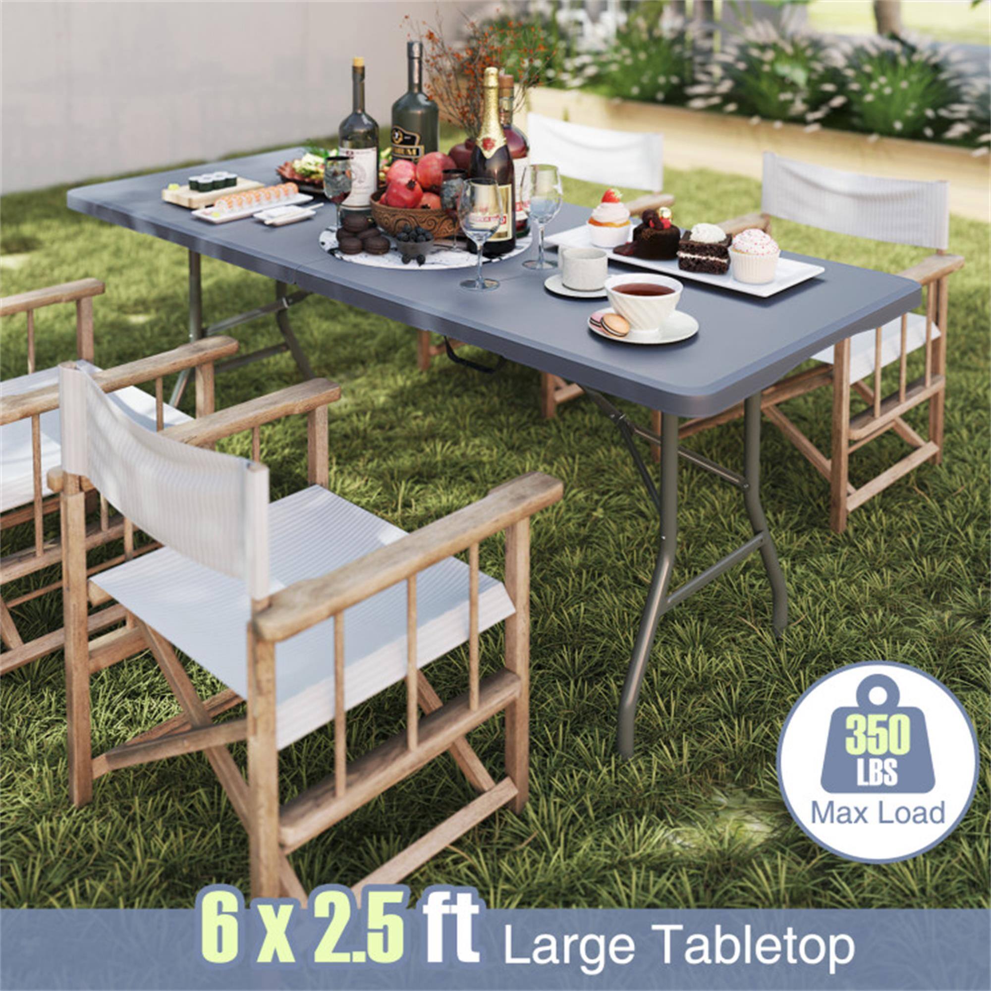 Boyel Living 6 ft Portable Folding Table 350 LBS Fold in Half Table ...