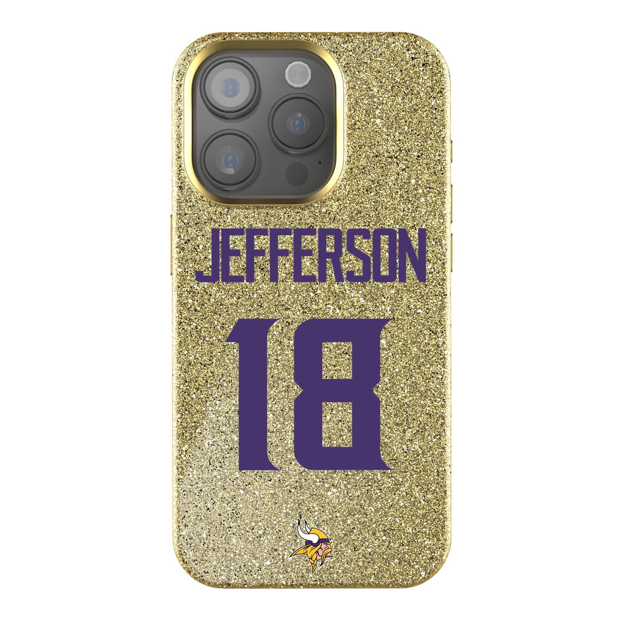 Front. Keyscaper - Justin Jefferson Gold Minnesota Vikings Bling iPhone Case - 16 - Gold.