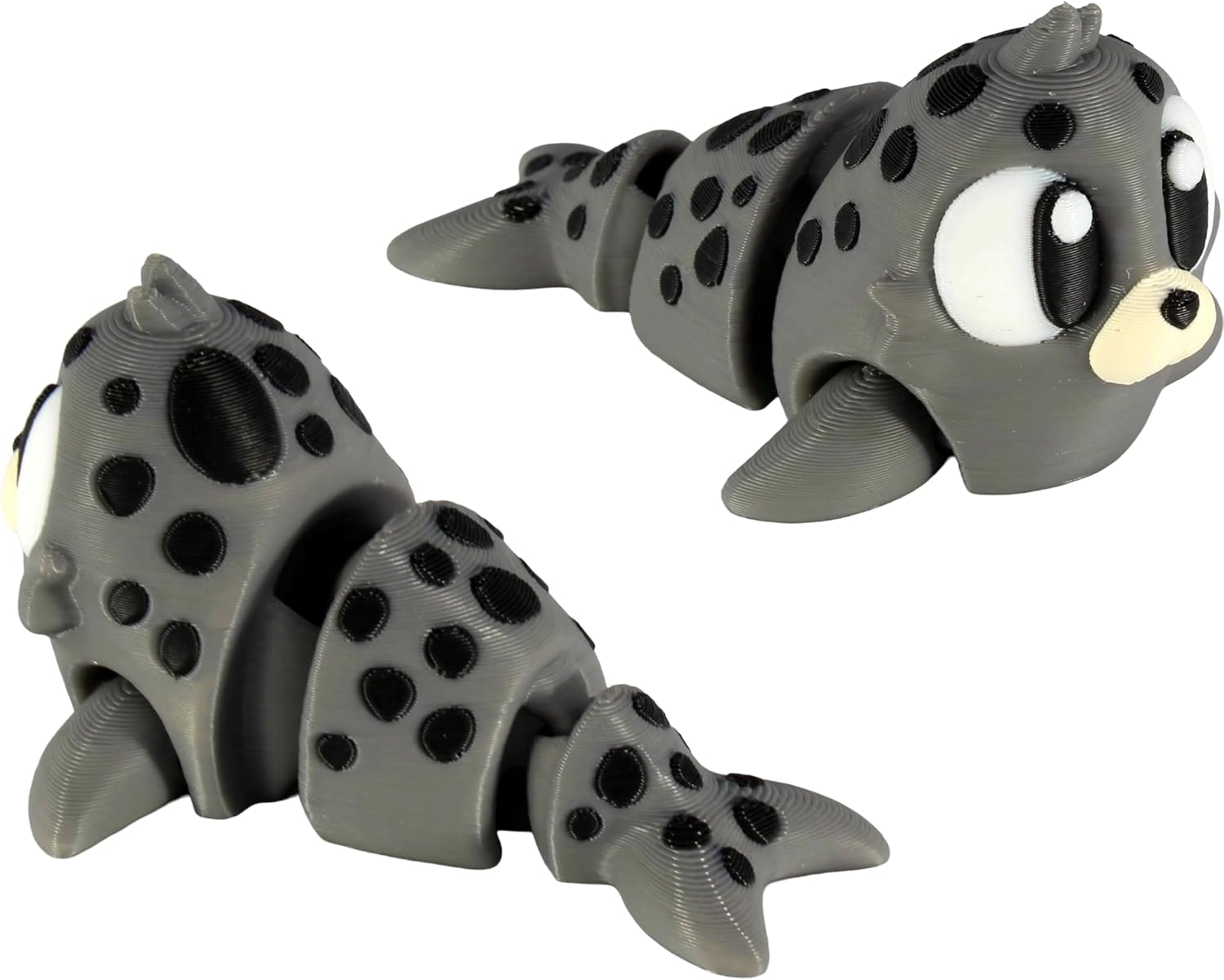 Back. JuzToys - 3D Printed Articulated Seal Fidget Toy 3 Pack – Flexible Cute Animal Desk Decor, Adult Fidget Collectible by PowerTRC - Gray.