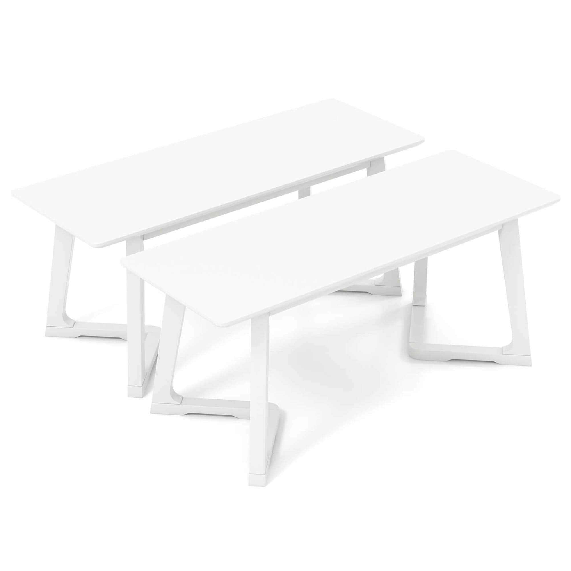 Costway - 2 PCS 42" Modern Entryway Bench with Rubber Wood Legs Smooth Seating Area - White
