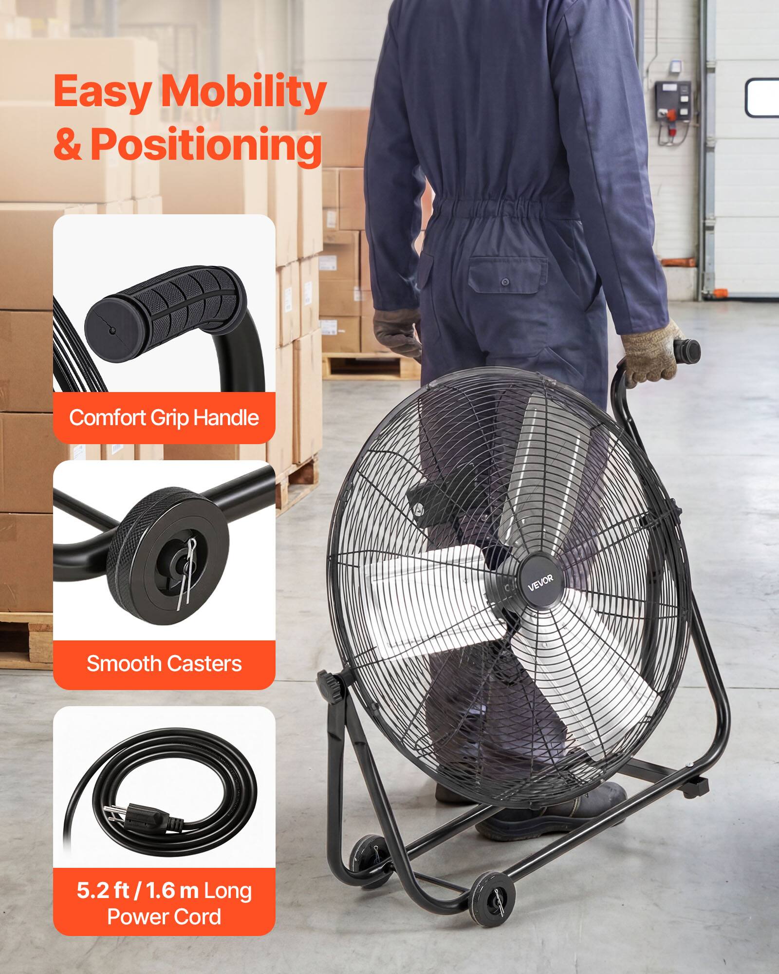 Easy Mobility & Positioning

Comfort Grip Handle

Smooth Casters

5.2 ft / 1.6 m Long Power Cord