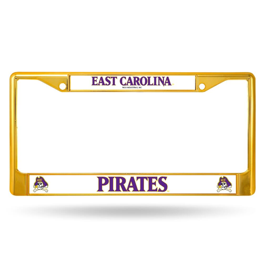 East Carolina Pirates Gold Painted Chrome Metal License Plate Frame