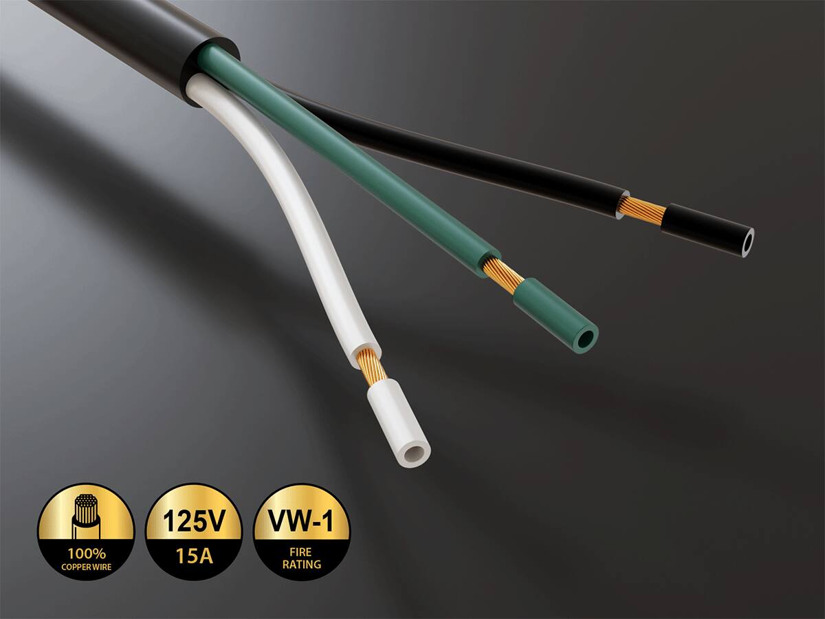 100% COPPER WIRE  
125V 15A  
VW-1 FIRE RATING