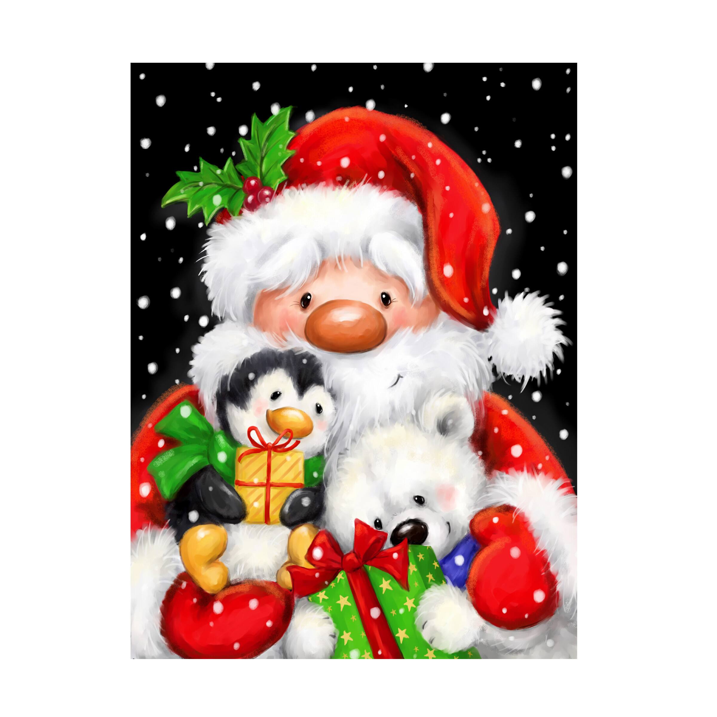 Trademark Fine Art - MAKIKO Santa,Polar Bear And Penguin Canvas Art - 14x19 - Multicolor