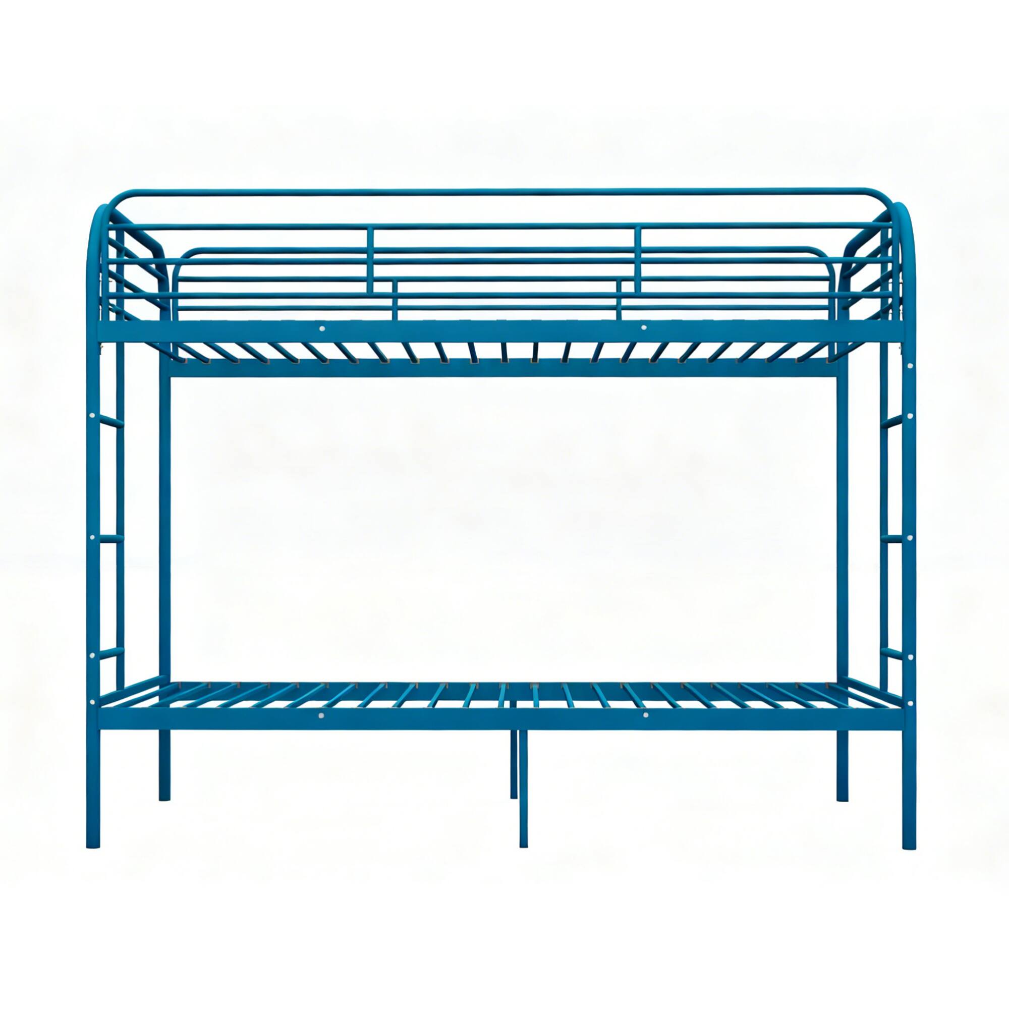 Alt View 2. GOODSILO - Metal Twin Over Twin Bunk Bed with Dual Ladders and Full-Length Safety Rails, Space-Saving Design for Kids and Teens - Blue.