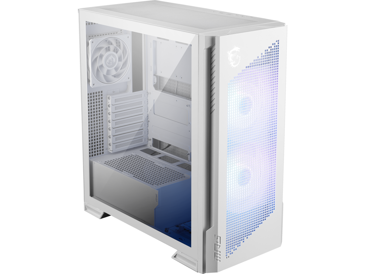 Alt View 5. MSI - MSI MPG Velox 300R Airflow PZ / White - Mid-tower - White - 6 x Bay - 2 x 160mm, 1 x 120mm Fan(s) Installed - EATX, ATX - White.