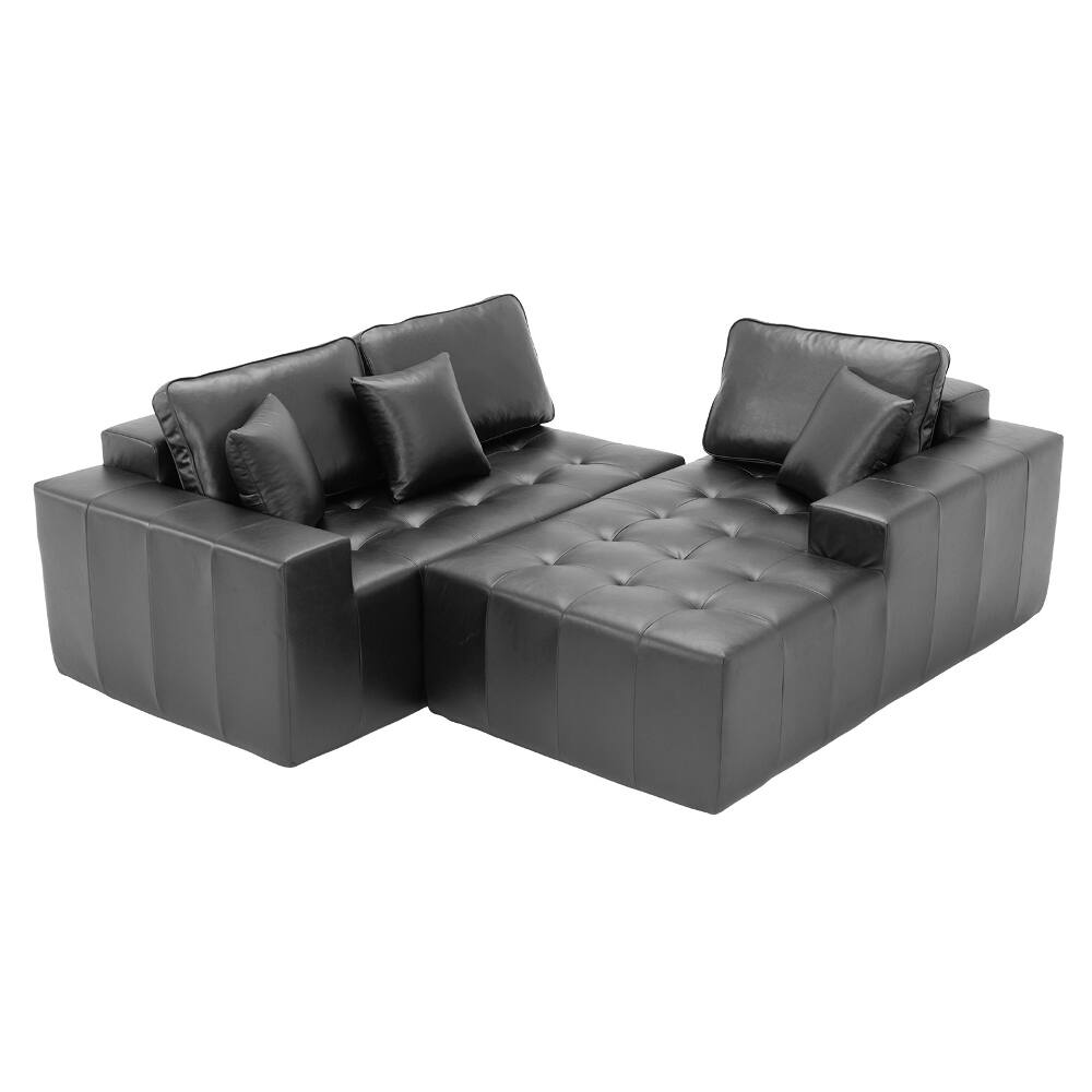 Alt View 2. Loheer - Loheer Faux Leather Sofa L-Shaped Sectional Corner Chaise Couch Black - Black.