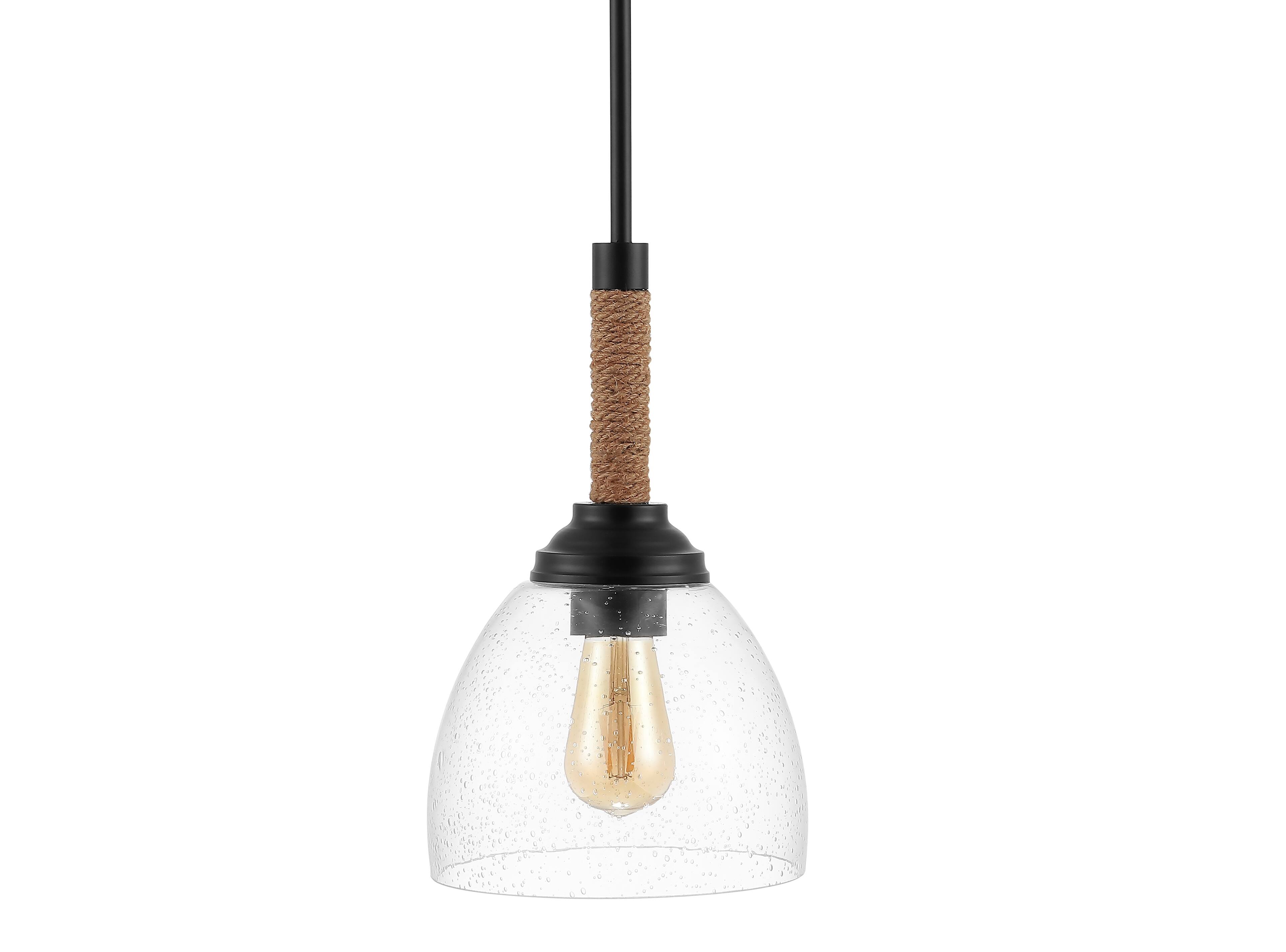 Alt View 4. Jonathan Y - Alys 7.63" Adjustable Rope-Wrap Modern Rustic Iron/Glass LED Pendant, Black - Black.