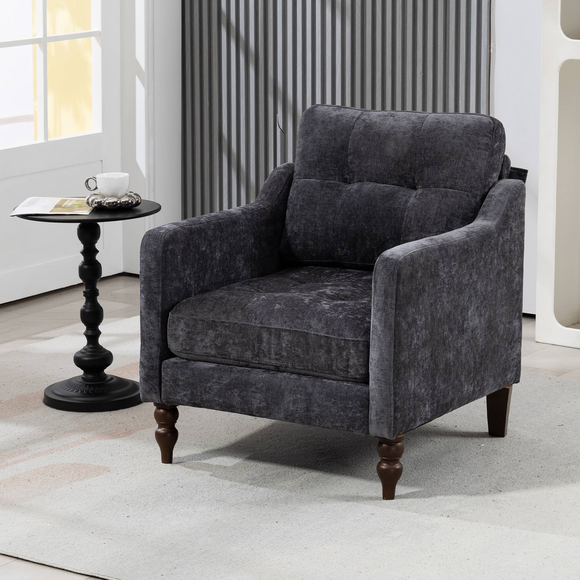 Front. APRILSOUL - Accent Comfy Chenille Chair Comfy Upholstered Arm Chair Storage for Living Room Bedroom - GREY.