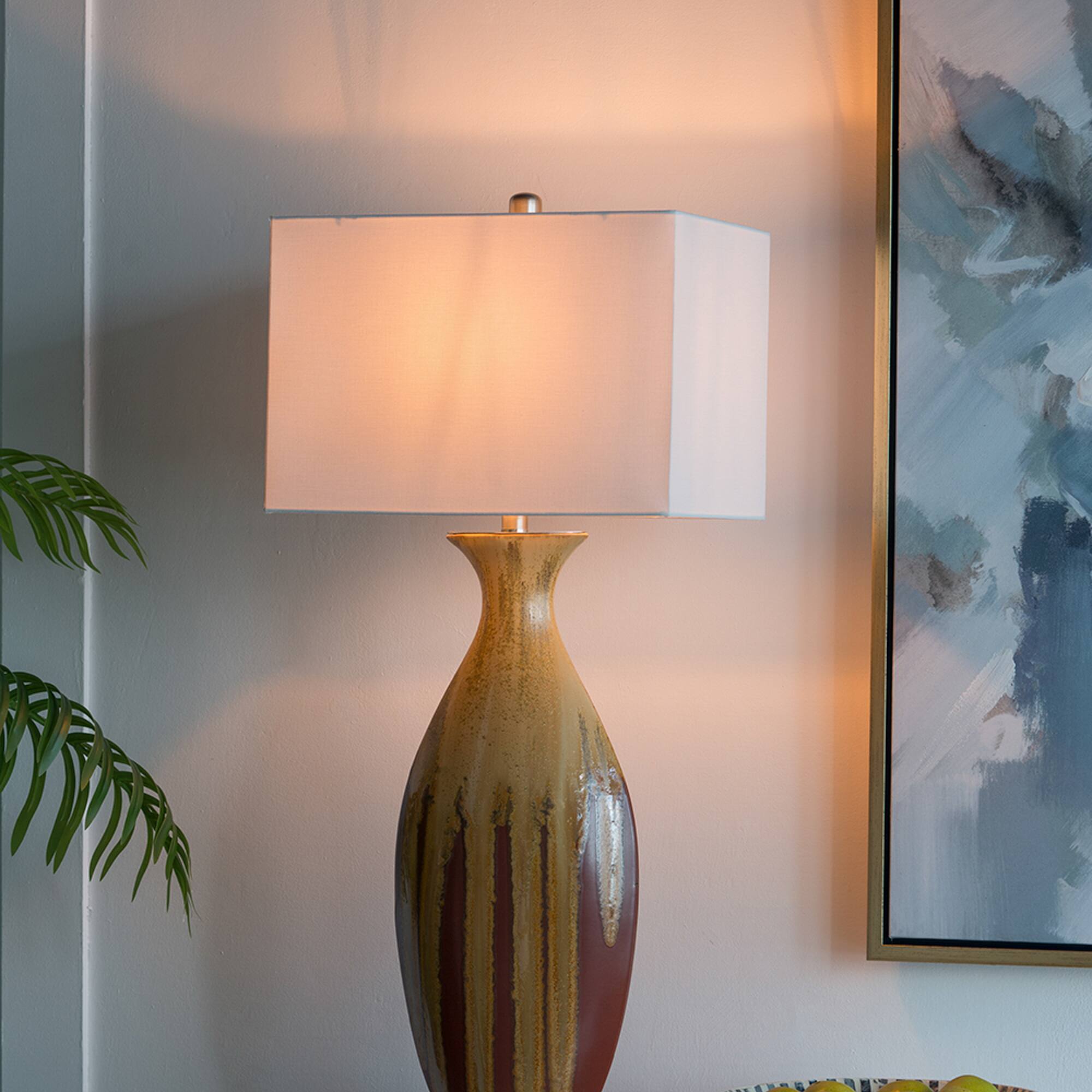 Angle. HOMLUX - 36.00 in. Yellow Ceramic Table Lamp Integrated LED Desk Lamps for Living Room.
