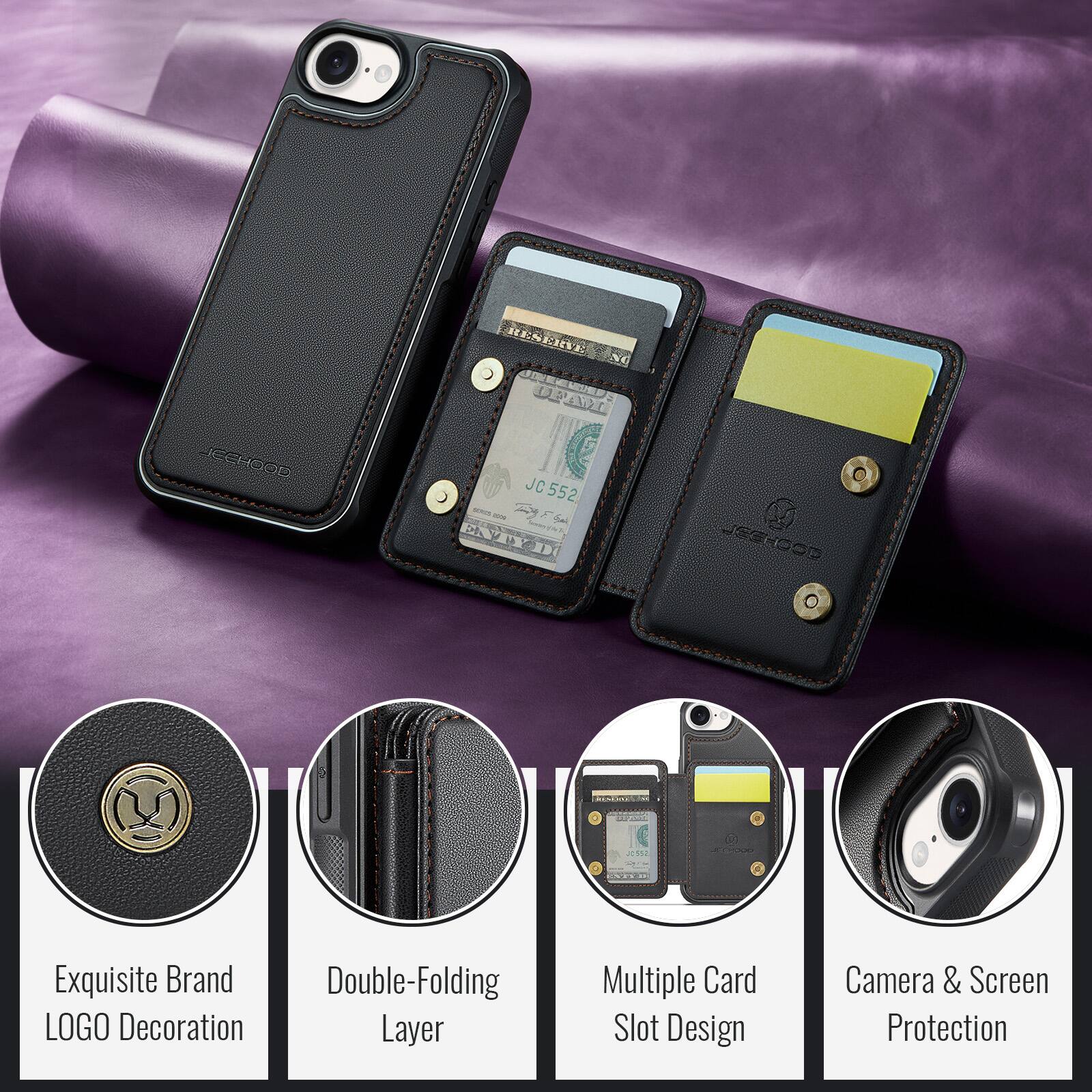 Exquisite Brand Double-Folding LOGO Decoration Layer Multiple Card Slot Design Camera & Screen Protection