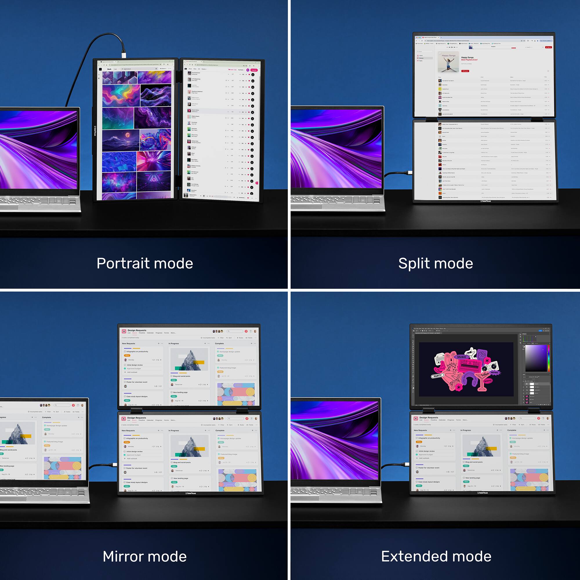 Portrait mode Split mode Mirror mode Extended mode