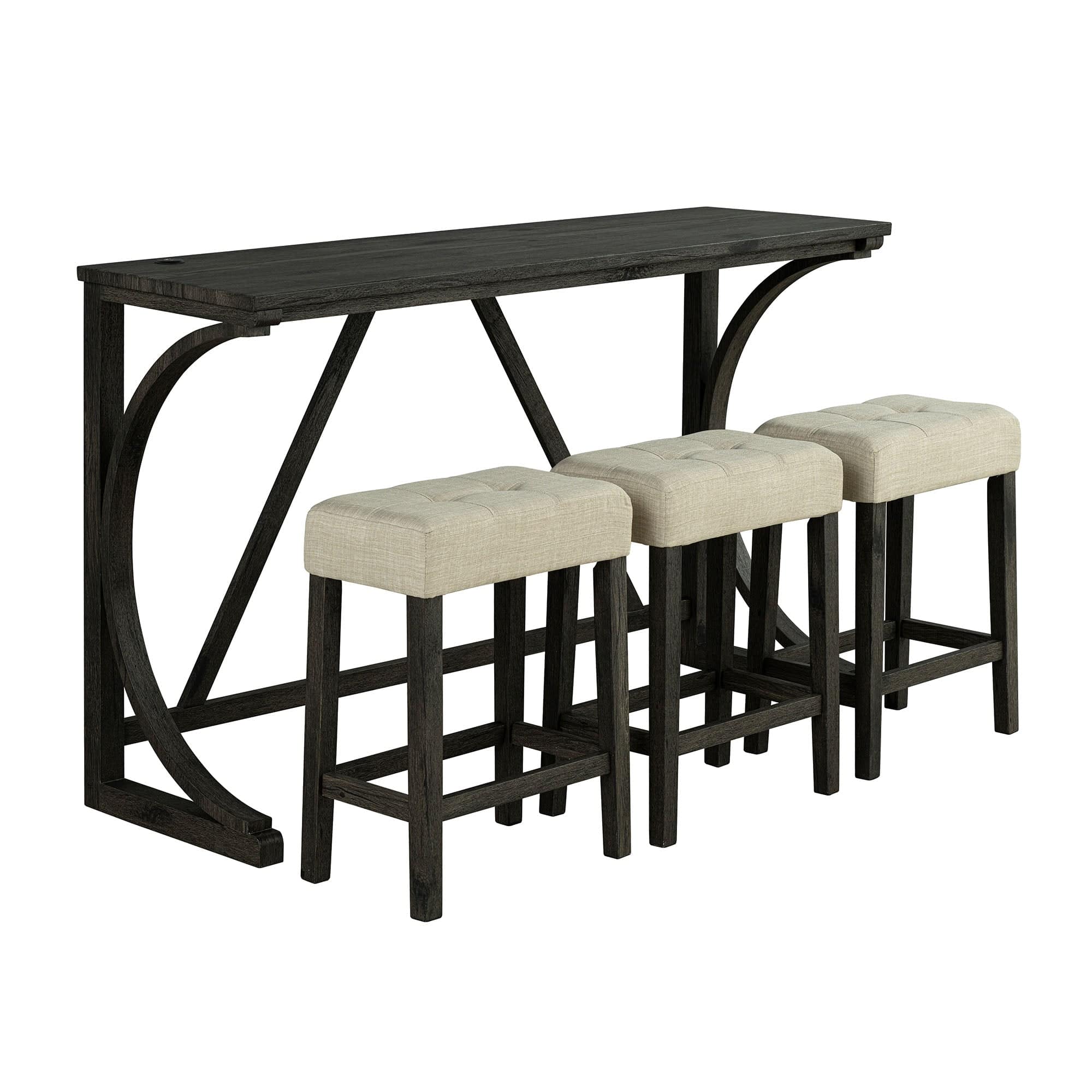 Boyel Living - 4-Piece 36 in. H Bar Table Set with 3-Stools and USB Charging Portsand USB Charging Ports - Black