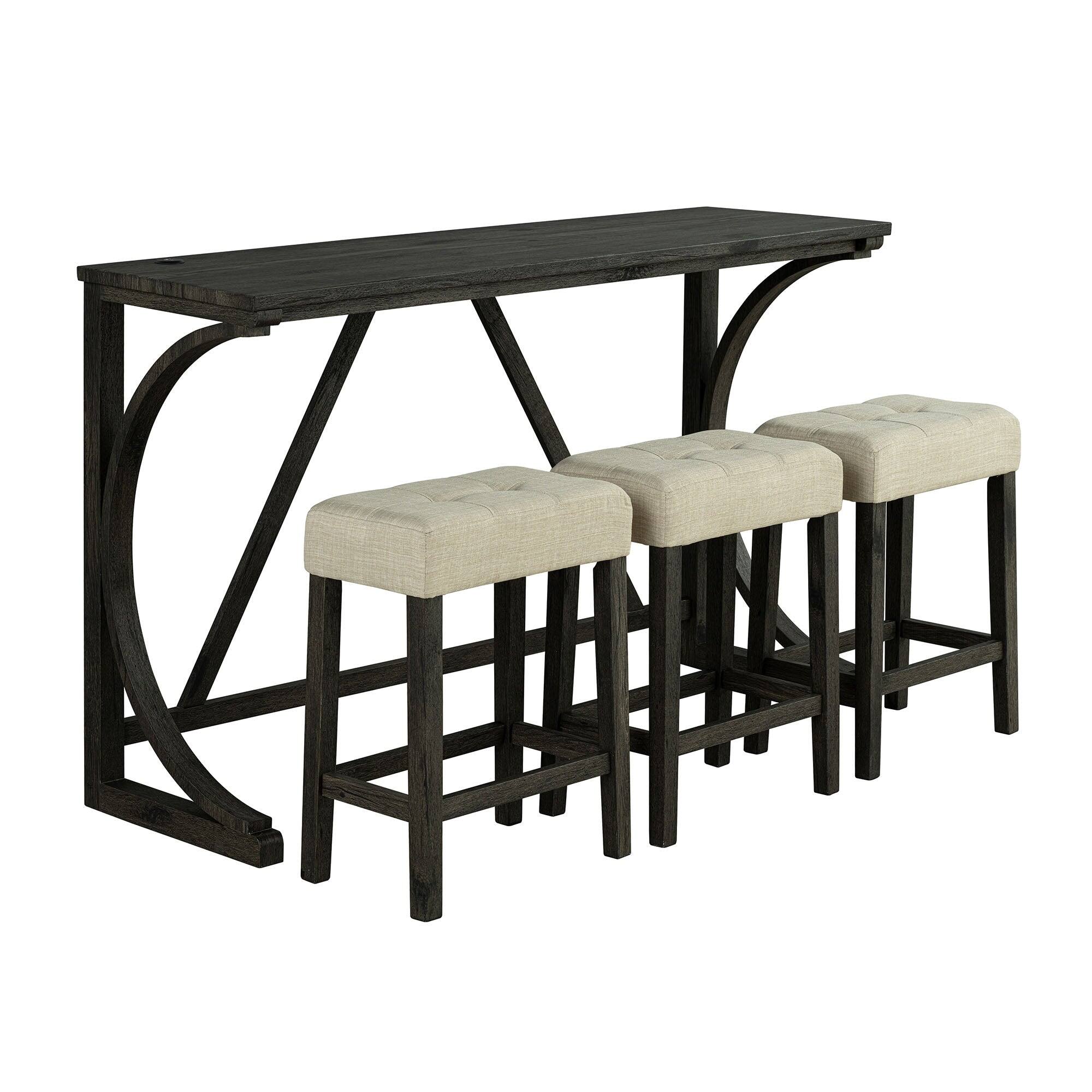 Front. Boyel Living - Black 4-Piece 36 in. H Bar Table Set with 3-Stools and USB Charging Portsand USB Charging Ports - Black.