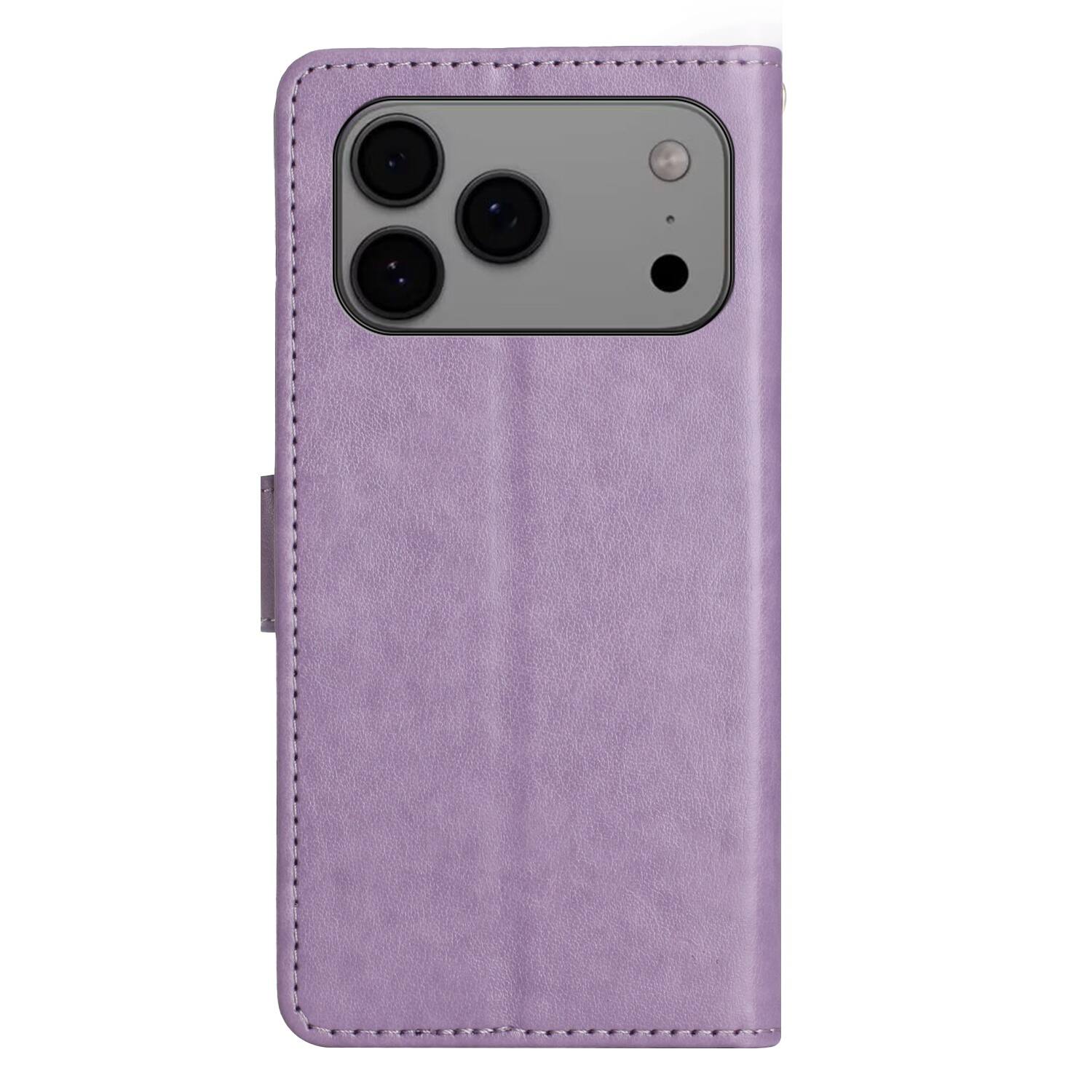 Alt View 1. Dteck - Wallet Case for Apple iPhone 18 Pro, Butterfly Floral PU Leather Flip Card Slots Cash Pocket Kickstand Strap Cover - Lightpurple.