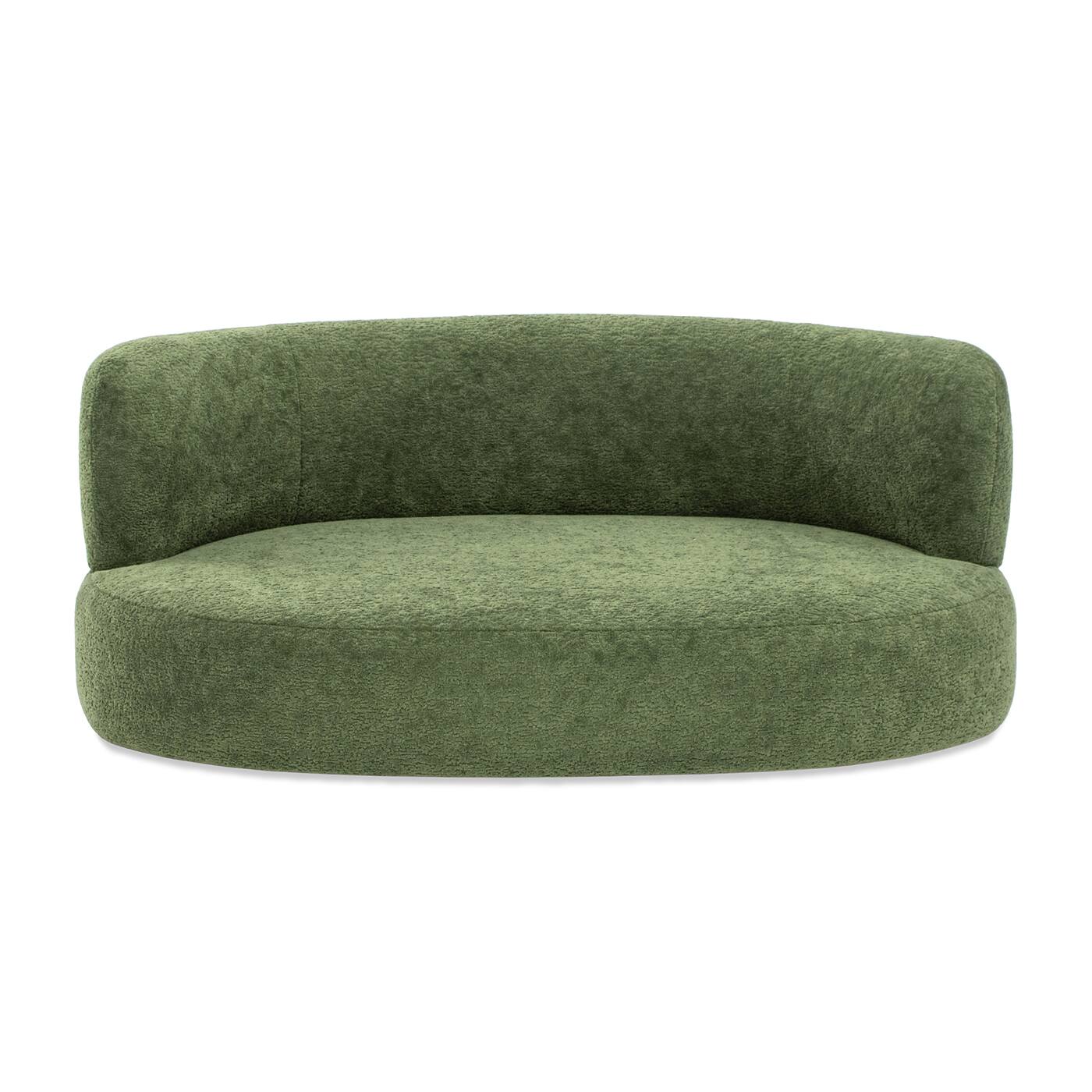Alt View 1. Siljoy - Moss Green Curved Dog Sofa, Medium Size, Fleeced Teddy Fabric, 150 lb Capacity, Eco‑Friendly Frame - Green.