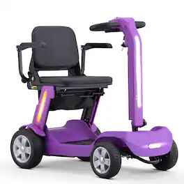 Hover Heart - 4-Wheel Foldable Electric Travel Scooter for Adults, Compact Portable Design with 15 Mile Range and 300 lbs Capacity - Purple