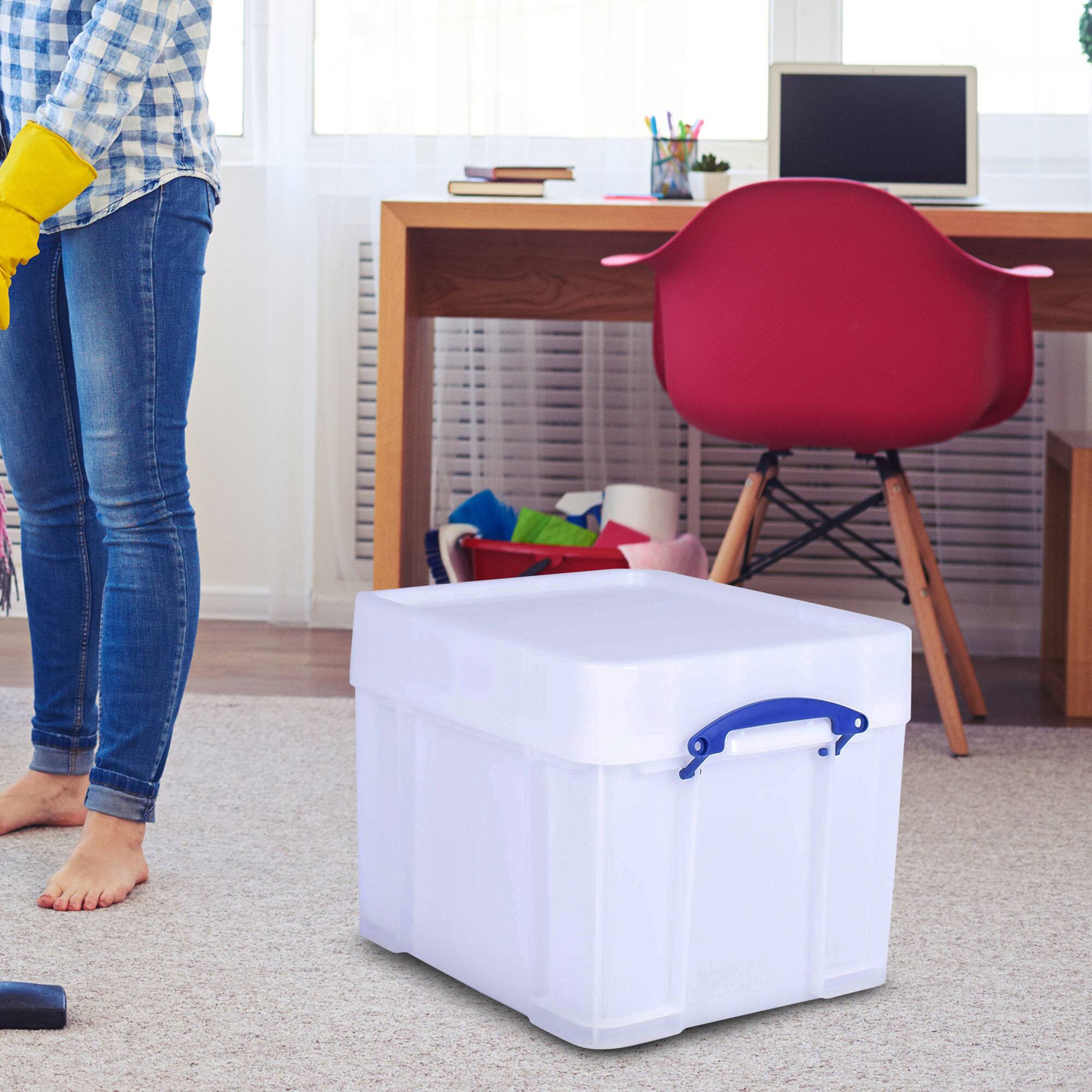 Alt View 3. Really Useful Box - Really Useful Box 35 Liter Extra Strong Plastic Storage Box with XL Lid, 3 Pack - White.