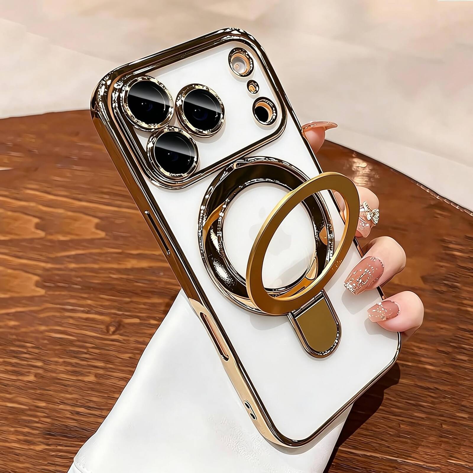 Alt View 2. UUCOVER - Magnetic Case for iPhone 18 Pro Max,Shockproof TPU+PC Clear Case Ring Stand Compatible with MagSafe Camera Lens Cover - Gold.