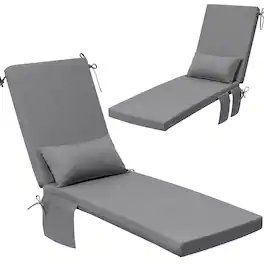 Crestlive Products - 2pc 80in Outdoor Water Resistant Chaise Lounge Chair Cushion with Ties Phone Pouch Lounge Cushion - Light Gray