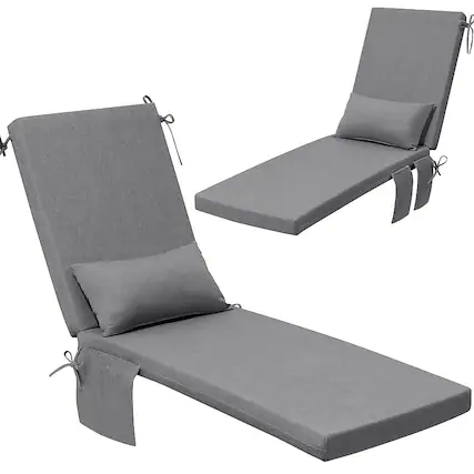 Front. Crestlive Products - Crestlive Products 2pc 80in Outdoor Water Resistant Chaise Lounge Chair Cushion with Ties Phone Pouch Lounge Cushion - Light gray.