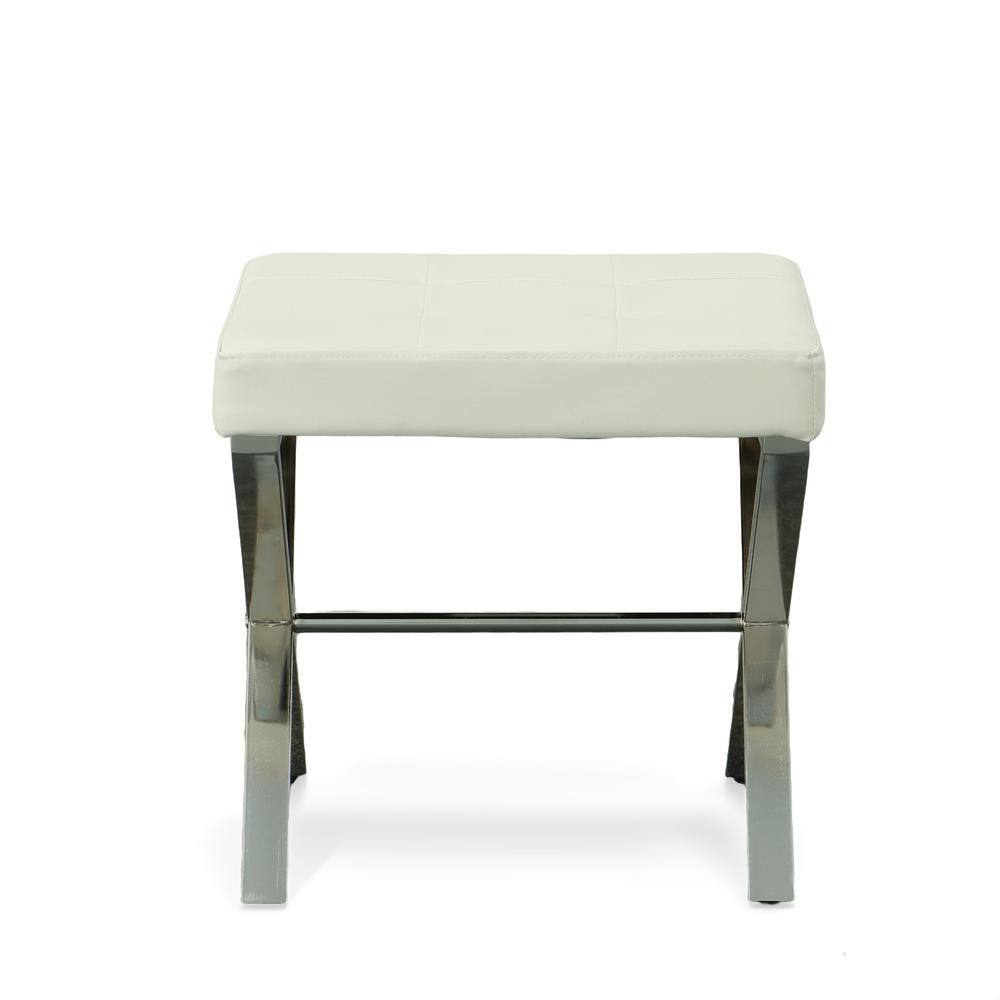 Angle. Carolina Chair & Table - Elisabetta Vanity Bench - White/Chrome - White, Chrome.