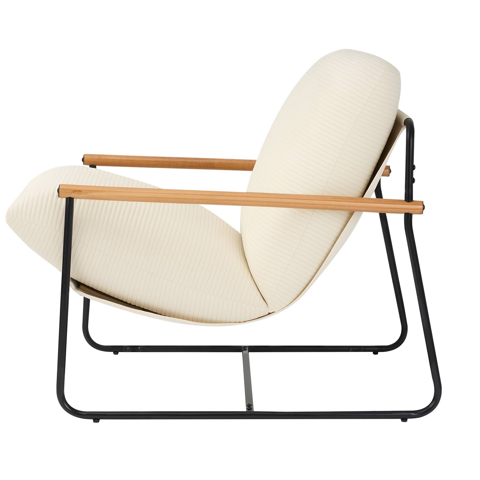 Alt View 5. VEVOR - Accent Chair, Metal Framed Chair with Wooden Armrests, Modern Cozy Upholstered Armchair, with Soft Foam Cushioning - Off-White.